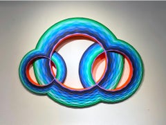 Lagoon, multi-color geometric circular wood wall sculpture by Christine Romanell