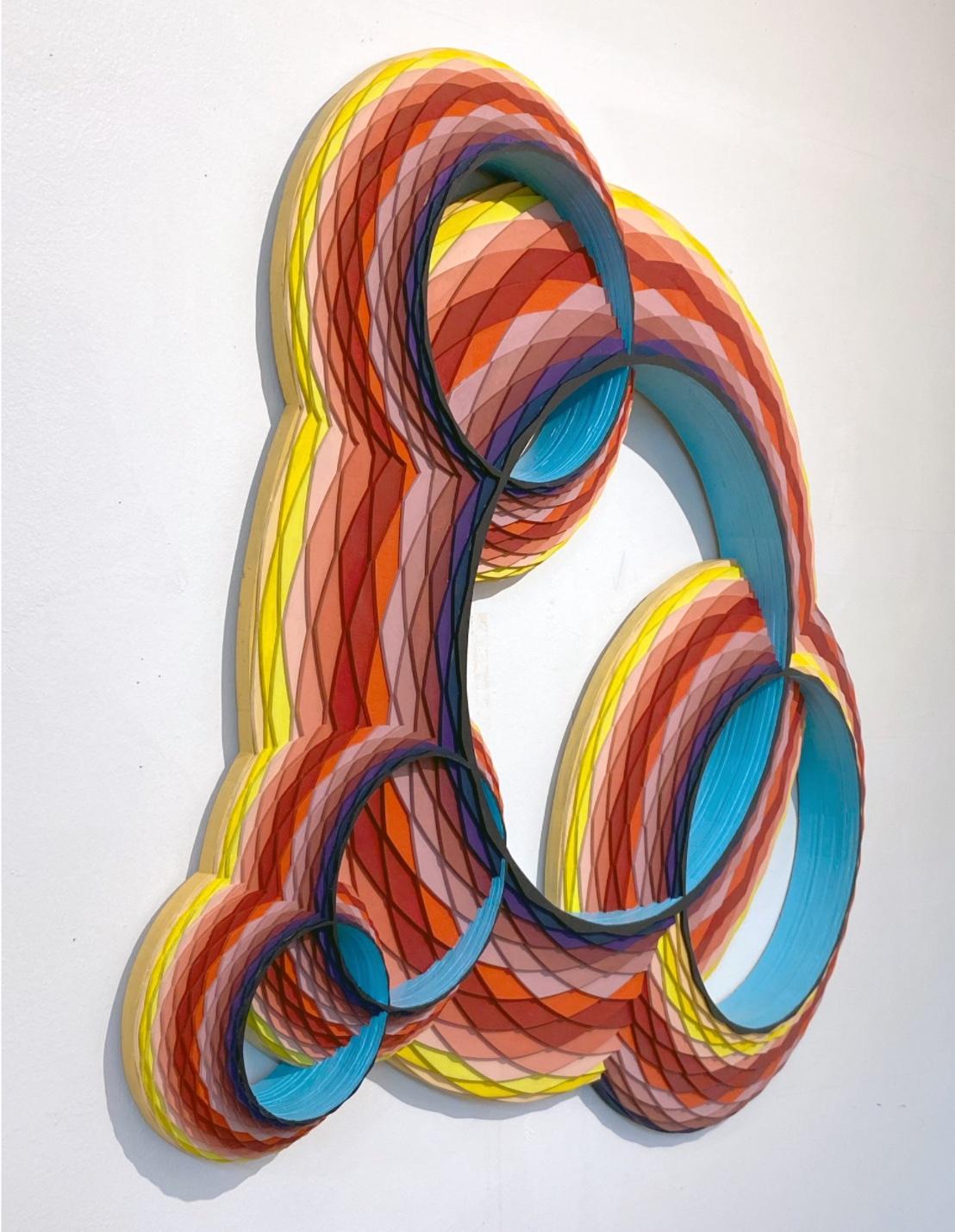 Ripple, multi-color circular wood wall sculpture by Christine Romanell For Sale 1