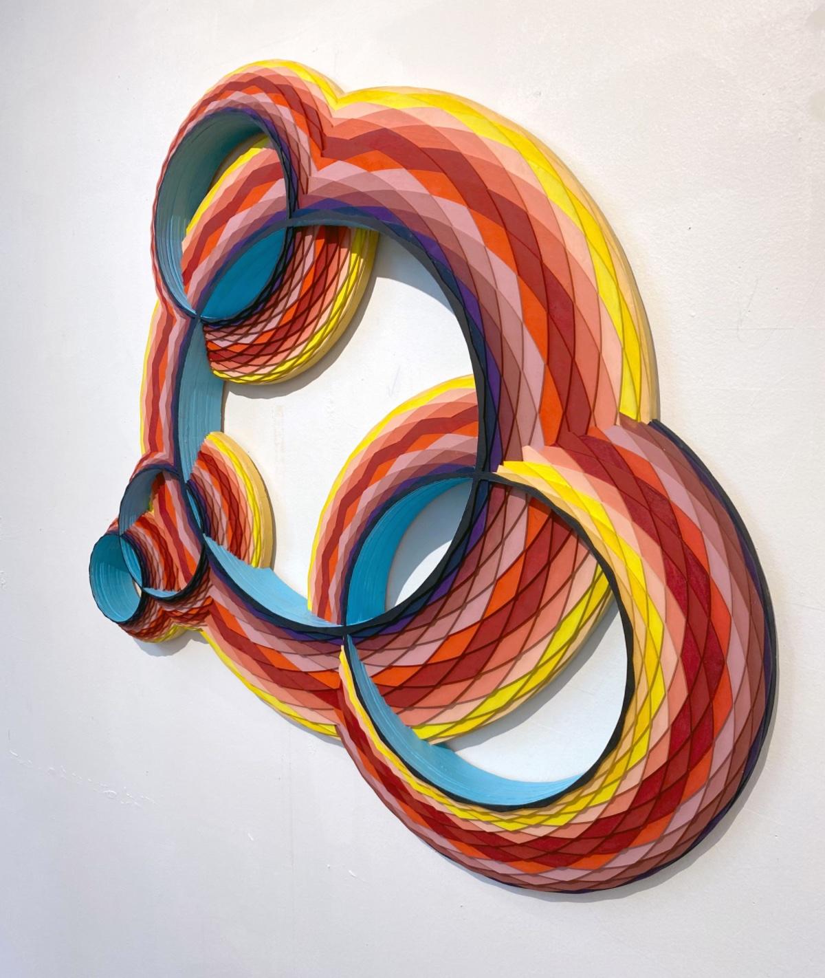 Ripple, multi-color circular wood wall sculpture by Christine Romanell For Sale 2