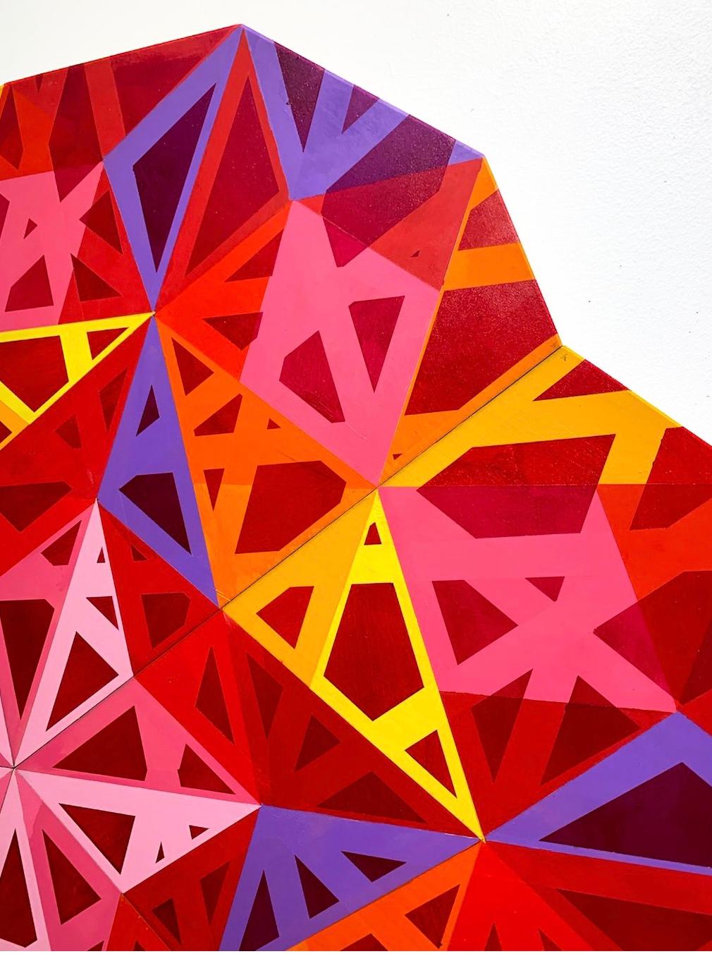 Setaareh Do, colorful abstract geometric wall sculpture star shaped center - Painting by Christine Romanell