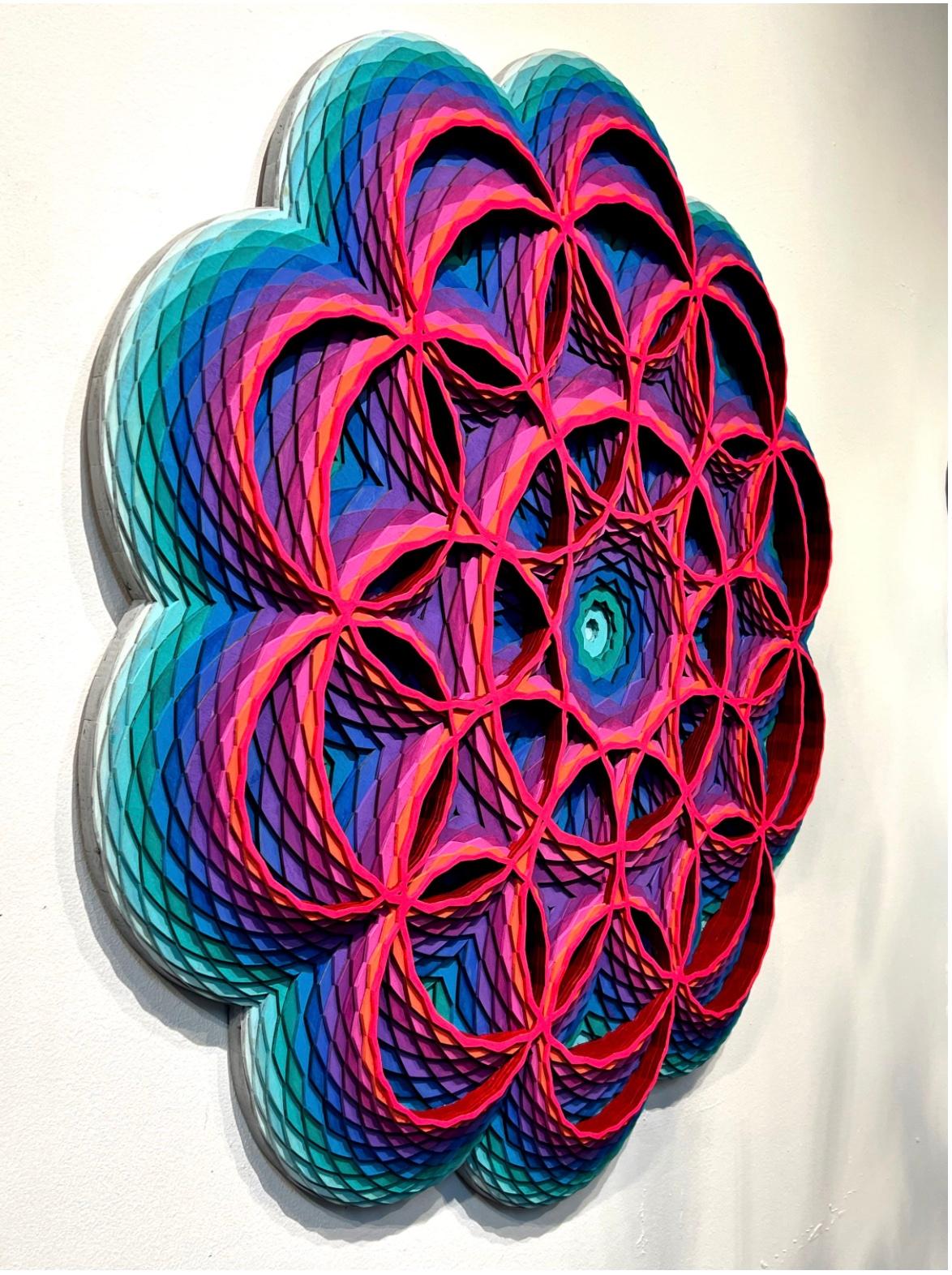 Smoky Pink, Abstract geometric circular shaped painting/wall sculpture 1