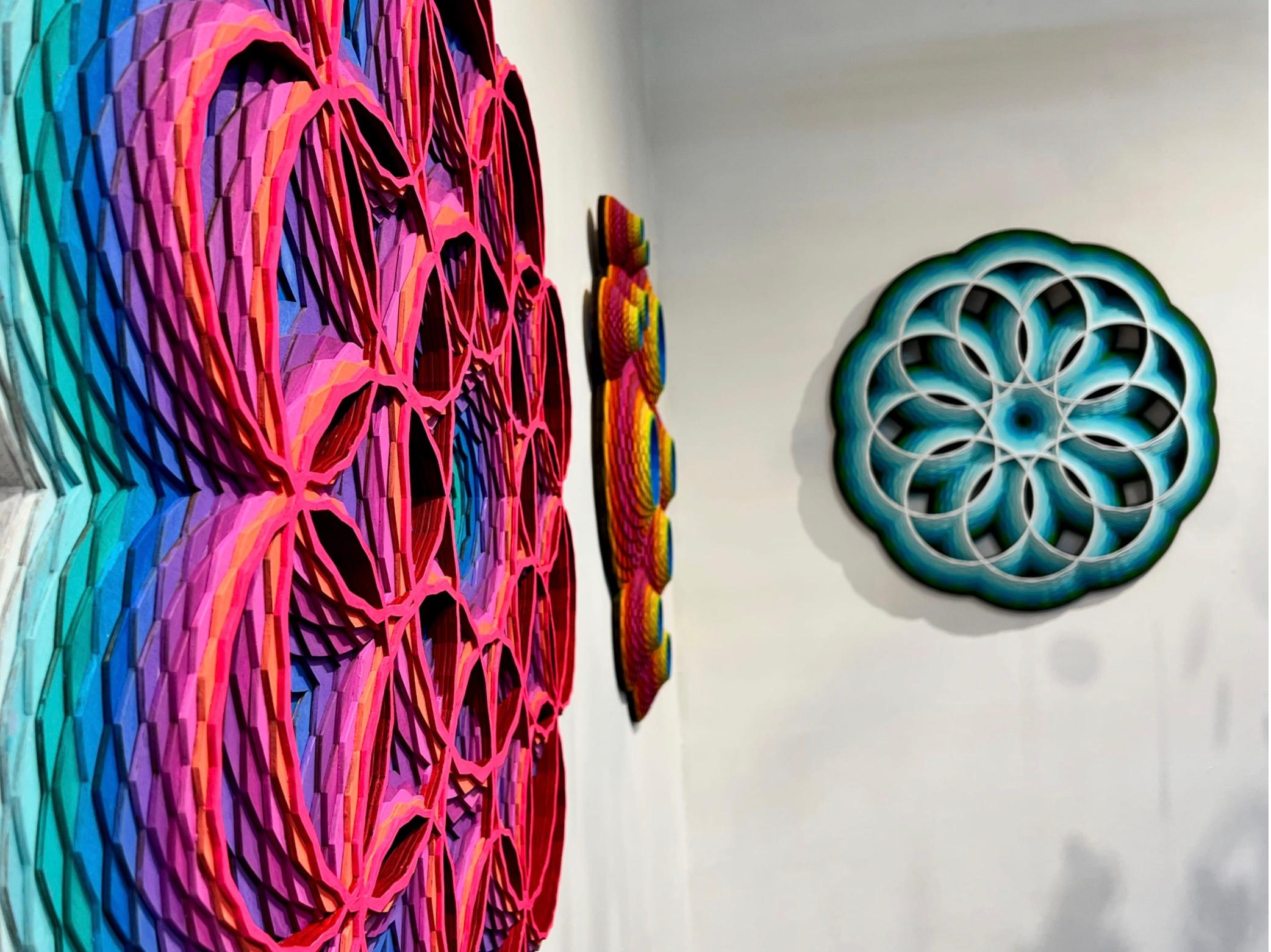 Smoky Pink, Abstract geometric circular shaped painting/wall sculpture 3