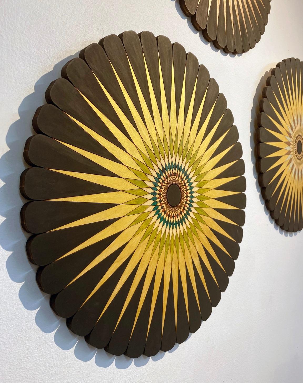 Starburst 5, Circular geometrical wooden wall sculpture by Christine Romanell For Sale 1