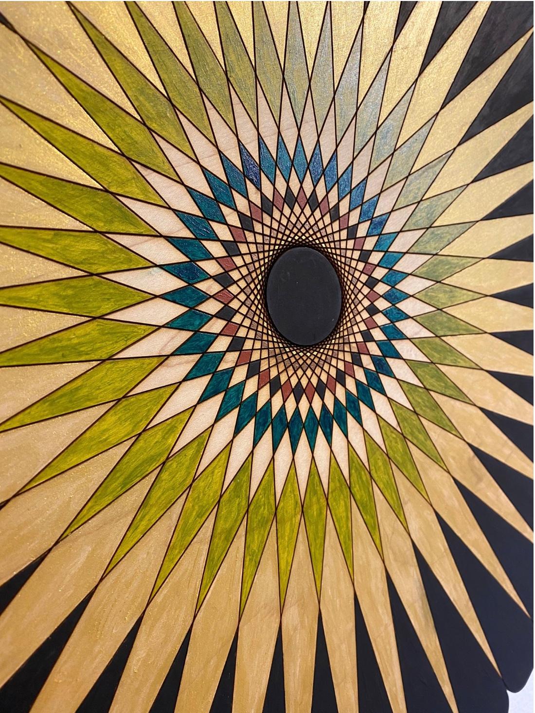 Starburst 5, Circular geometrical wooden wall sculpture by Christine Romanell For Sale 2