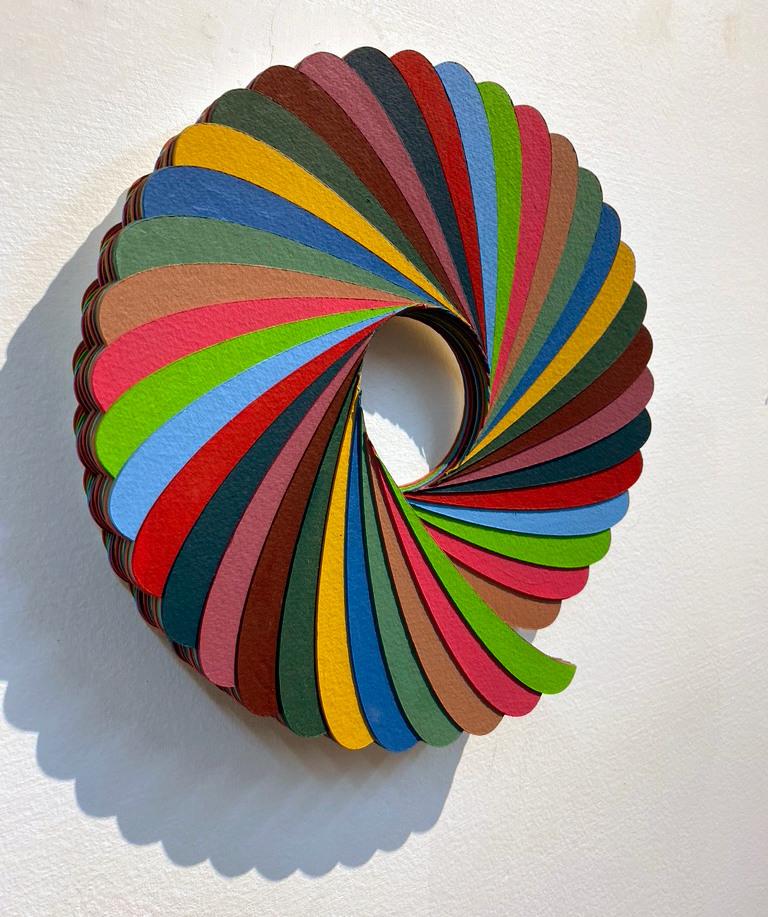 Swirl, Gouache on paper, circular wall sculpture by Christine Romanell 1