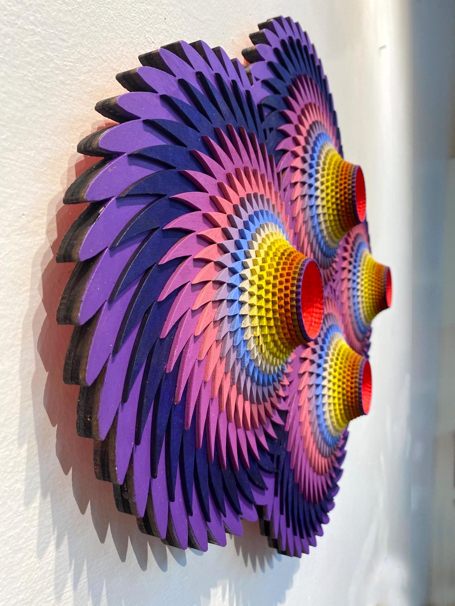 Tempesta Violet, Acrylic on Wood by Christine Romanell

ARTIST BIO
Christine Romanell’s colorful wall sculptures and installations explore non-repeating patterns informed by cosmology and physics, while rooting itself in applied design similar to