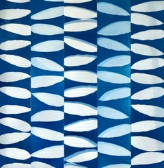 Azul y blanco (collage monotipico de 16 x 16 pulgadas montado sobre panel de madera)