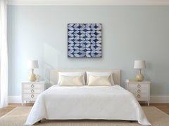 Blu su blu (collage monotipo singolo di 36 x 36 pollici montato su pannello di legno)