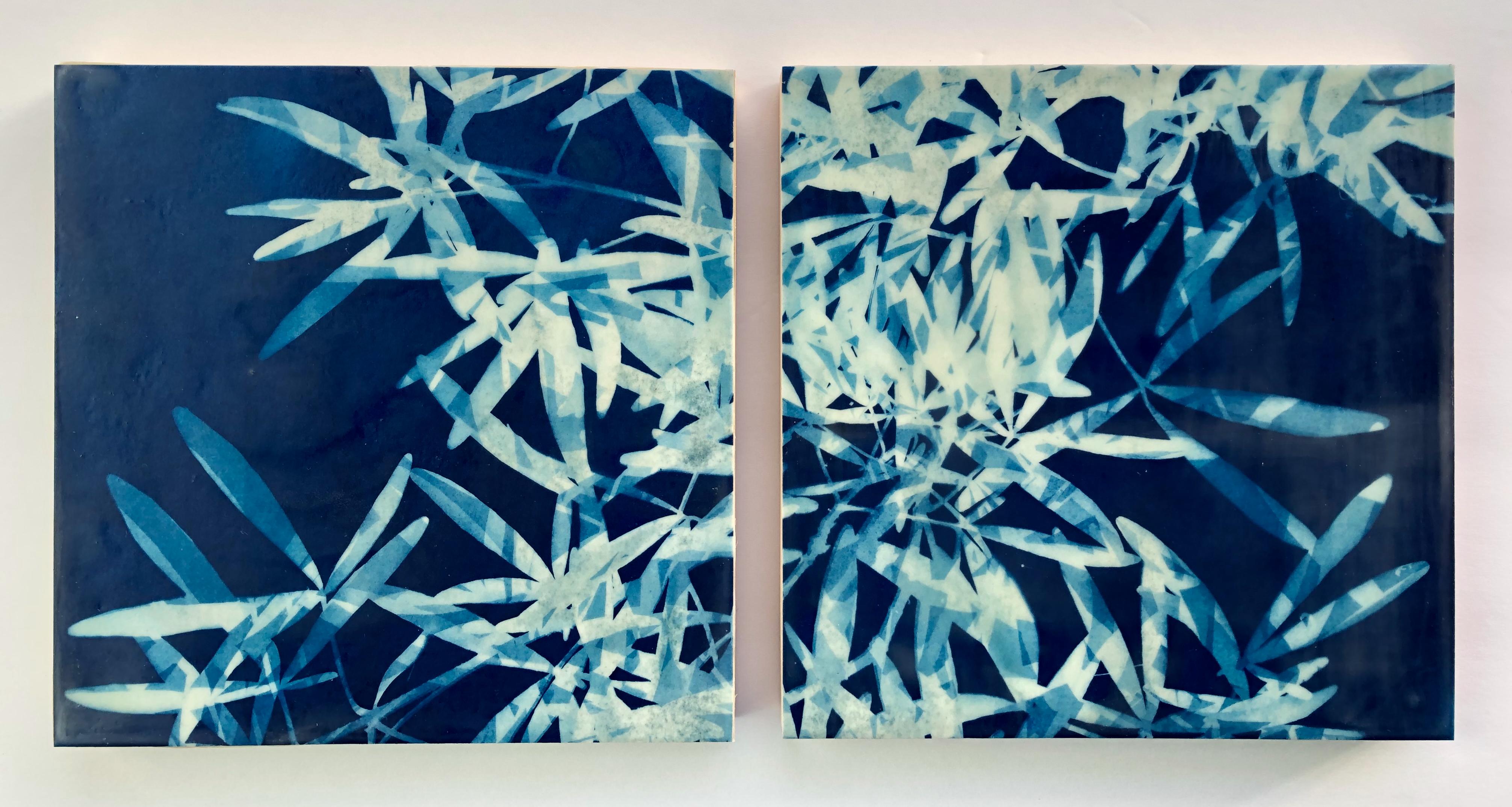 Light through Leaves 2 ( 8 x 8 inch encaustic collage on wood panel) For Sale 9