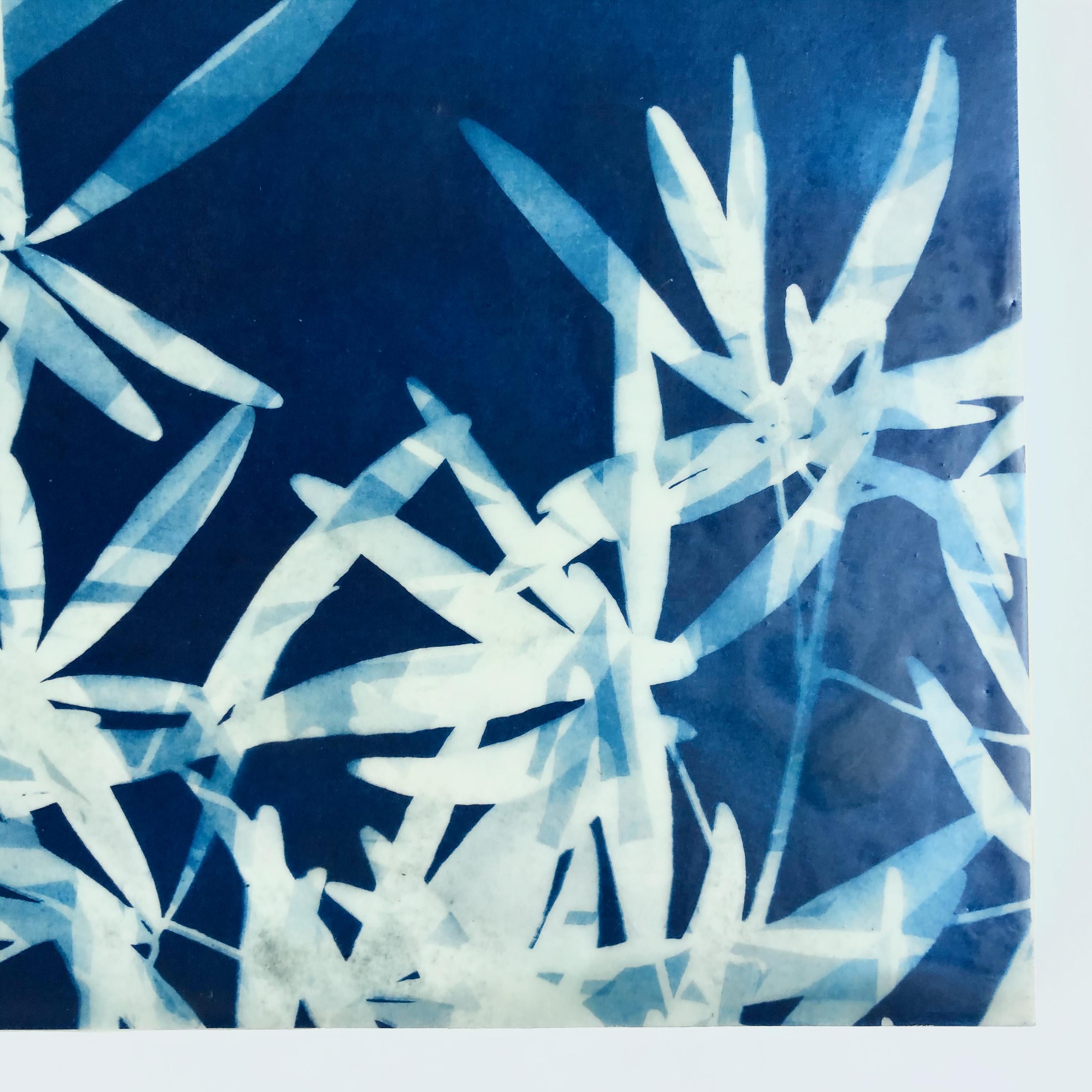 Light through Leaves 2 ( 8 x 8 inch encaustic collage on wood panel) - Minimalist Print by Christine So