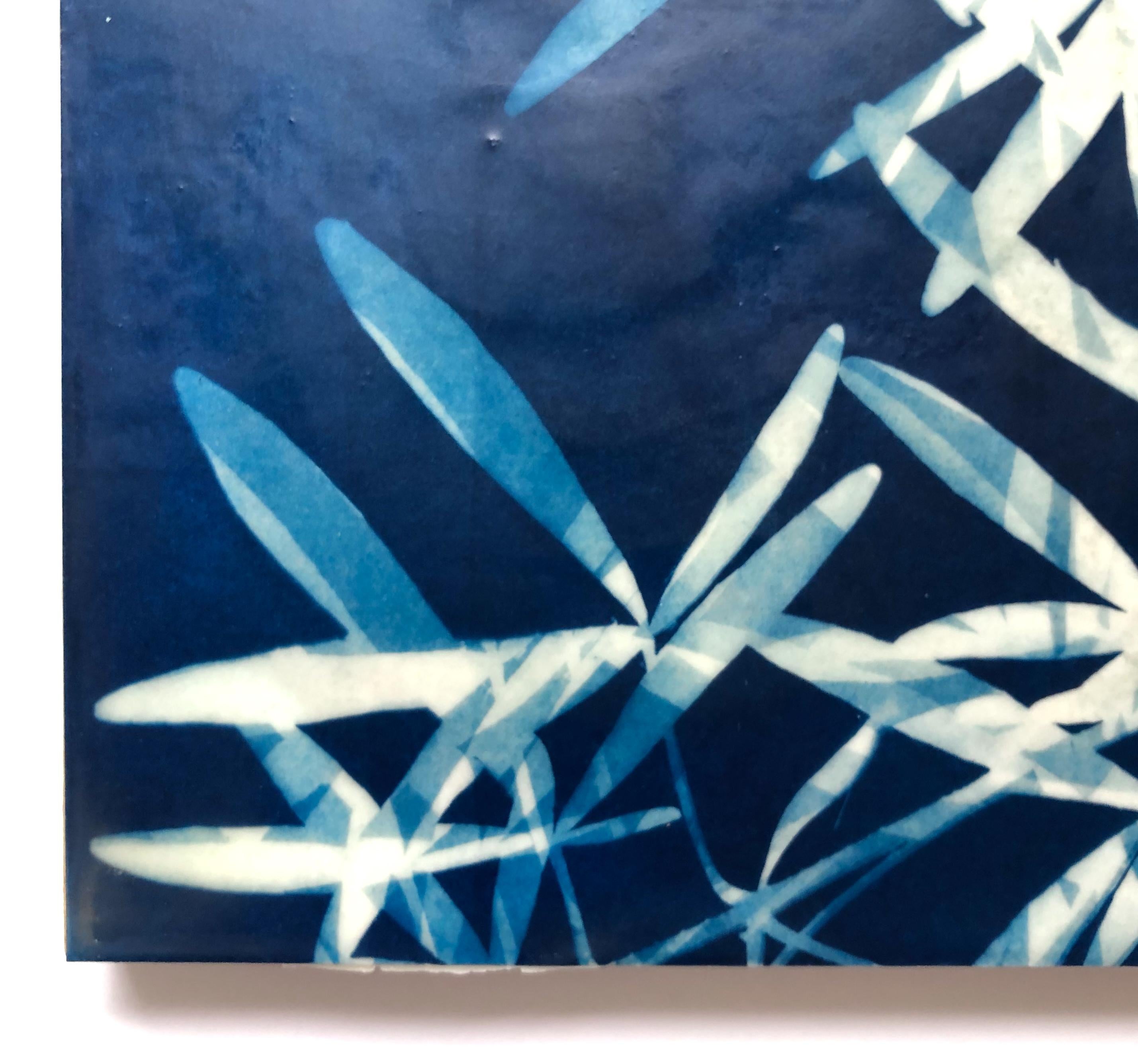 Light through Leaves 2 ( 8 x 8 inch encaustic collage on wood panel) - Brown Still-Life Print by Christine So