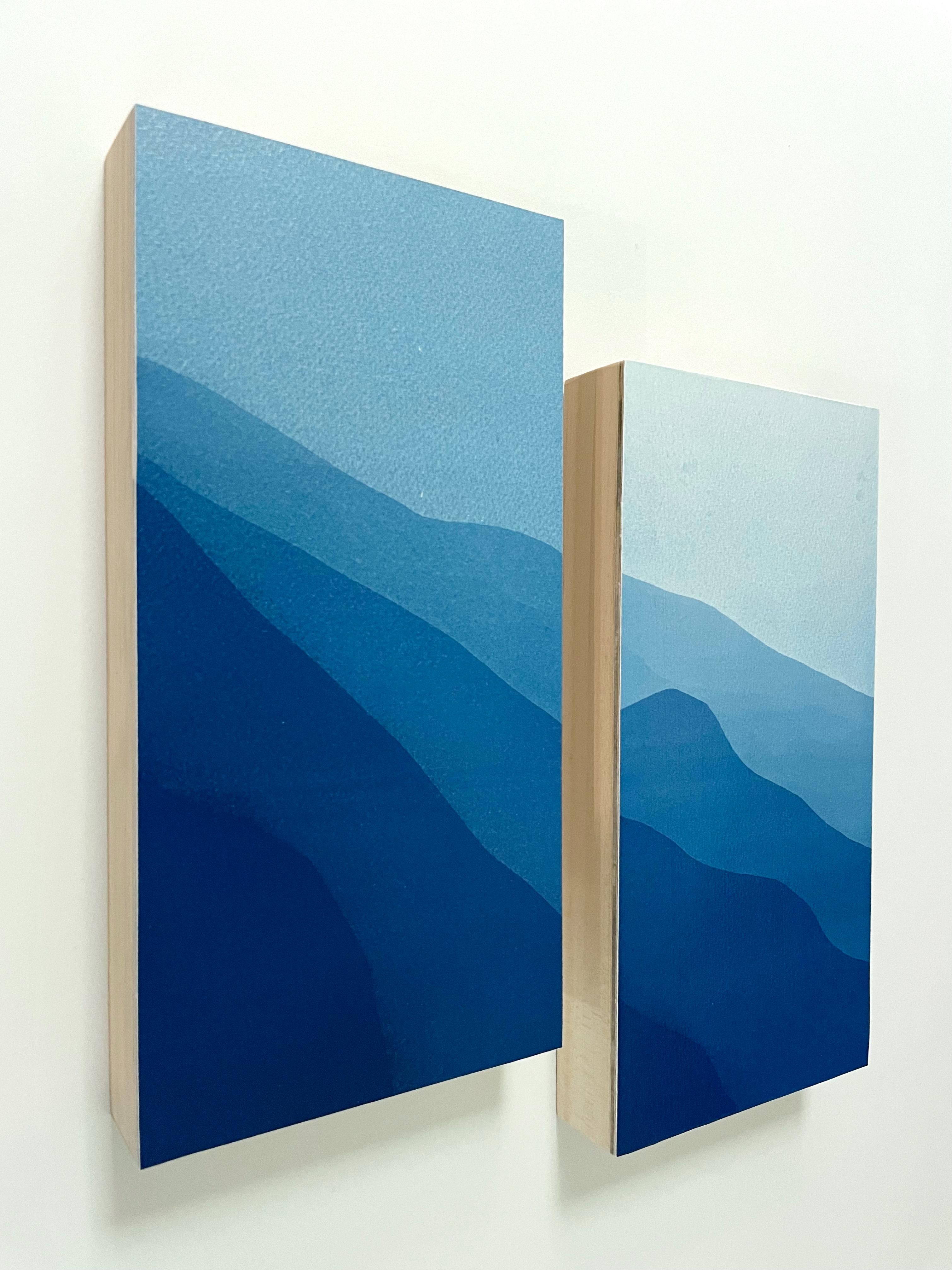 Mountain Ridge Diptych (Two 12 x 6 inch cyanotypes mounted on panels) - Minimalist Mixed Media Art by Christine So