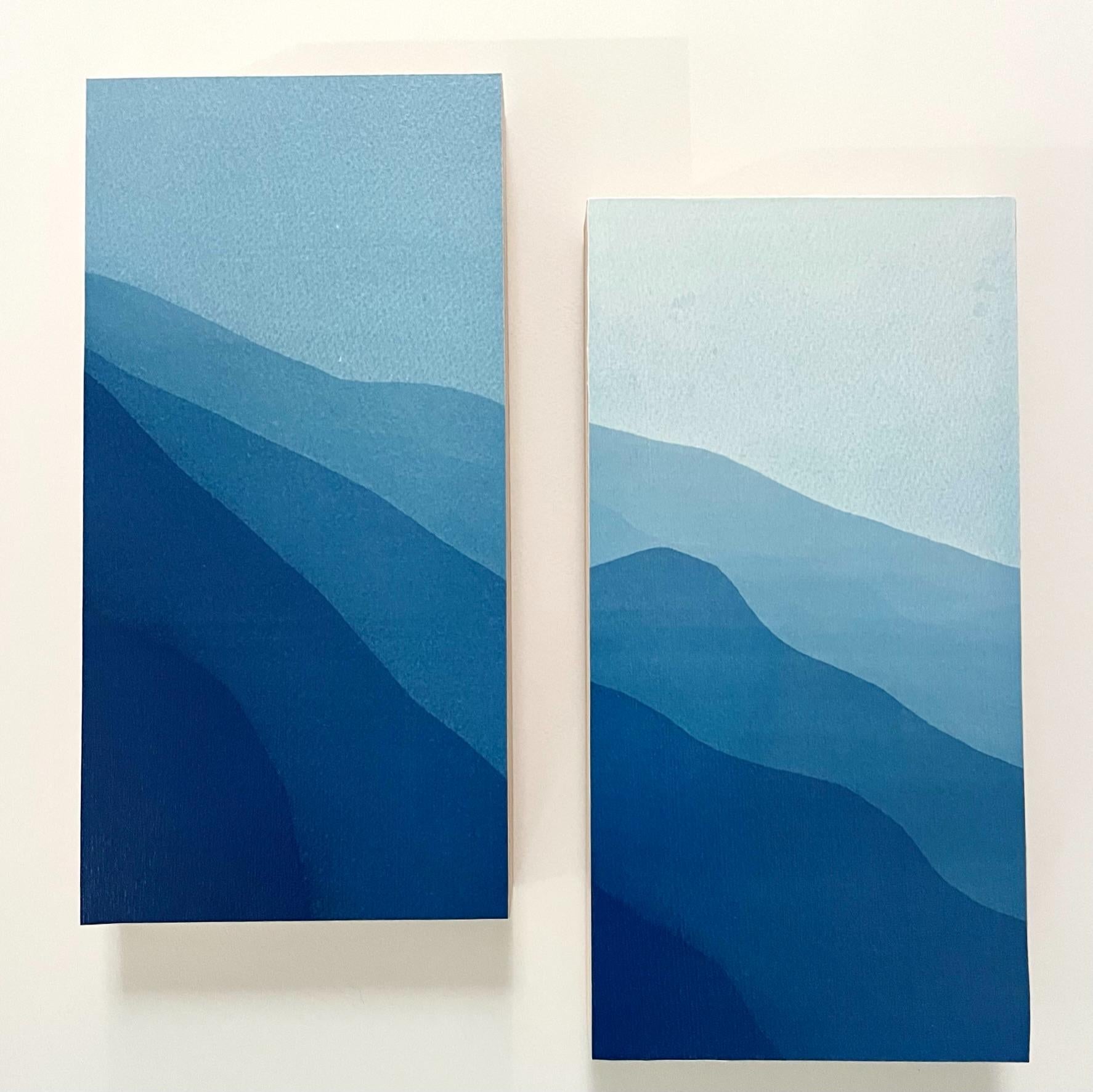 Mountain Ridge Diptych (Two 12 x 6 inch cyanotypes mounted on panels)