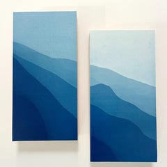 Mountain Ridge Diptych (Two 12 x 6 inch cyanotypes mounted on panels)