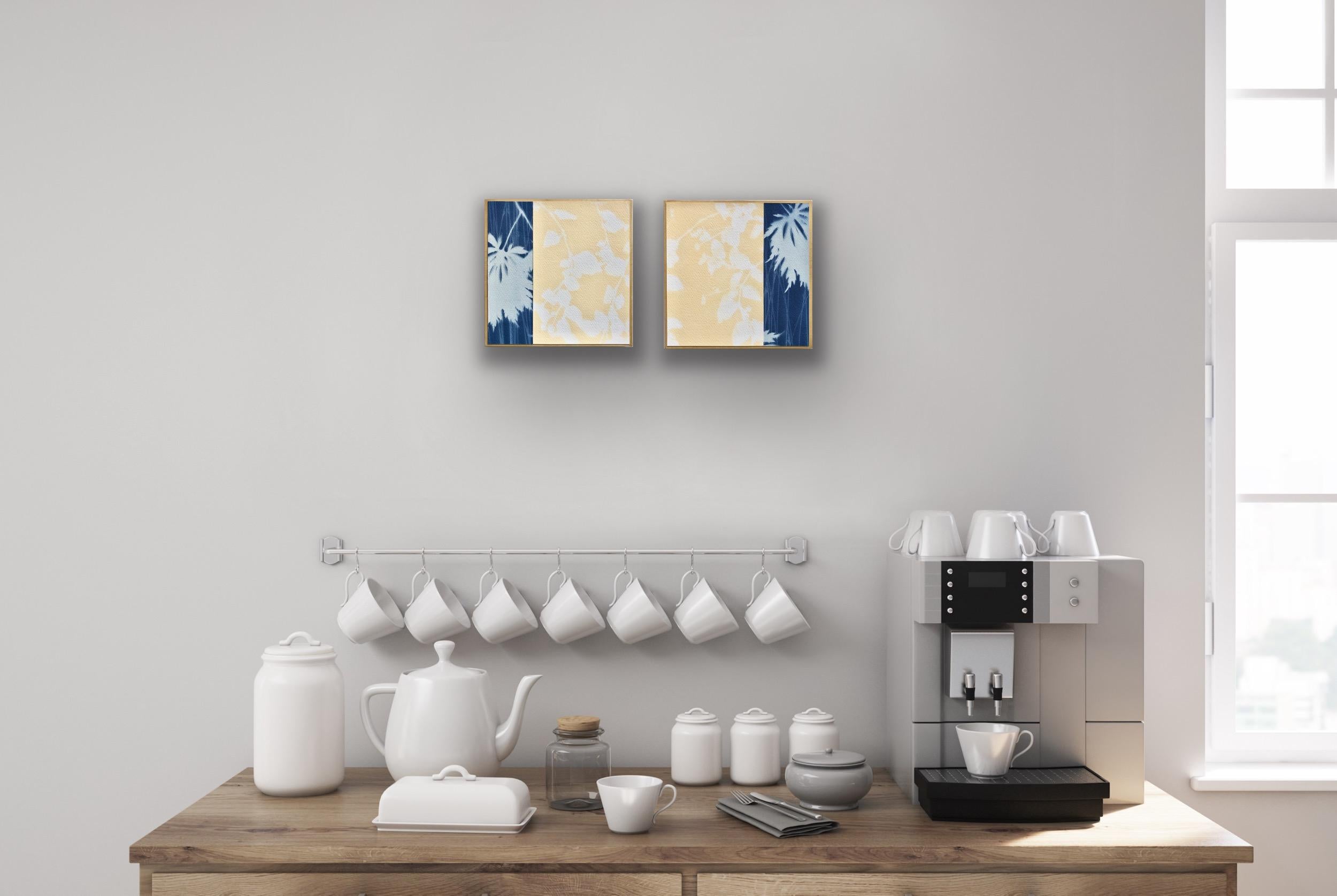 Night and Day 7 Diptych (Two 8 x 8 inch monotype collage mounted on wood panels) 7