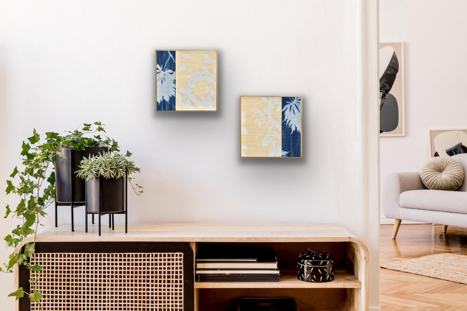 Night and Day 7 Diptych (Two 8 x 8 inch monotype collage mounted on wood panels) 9