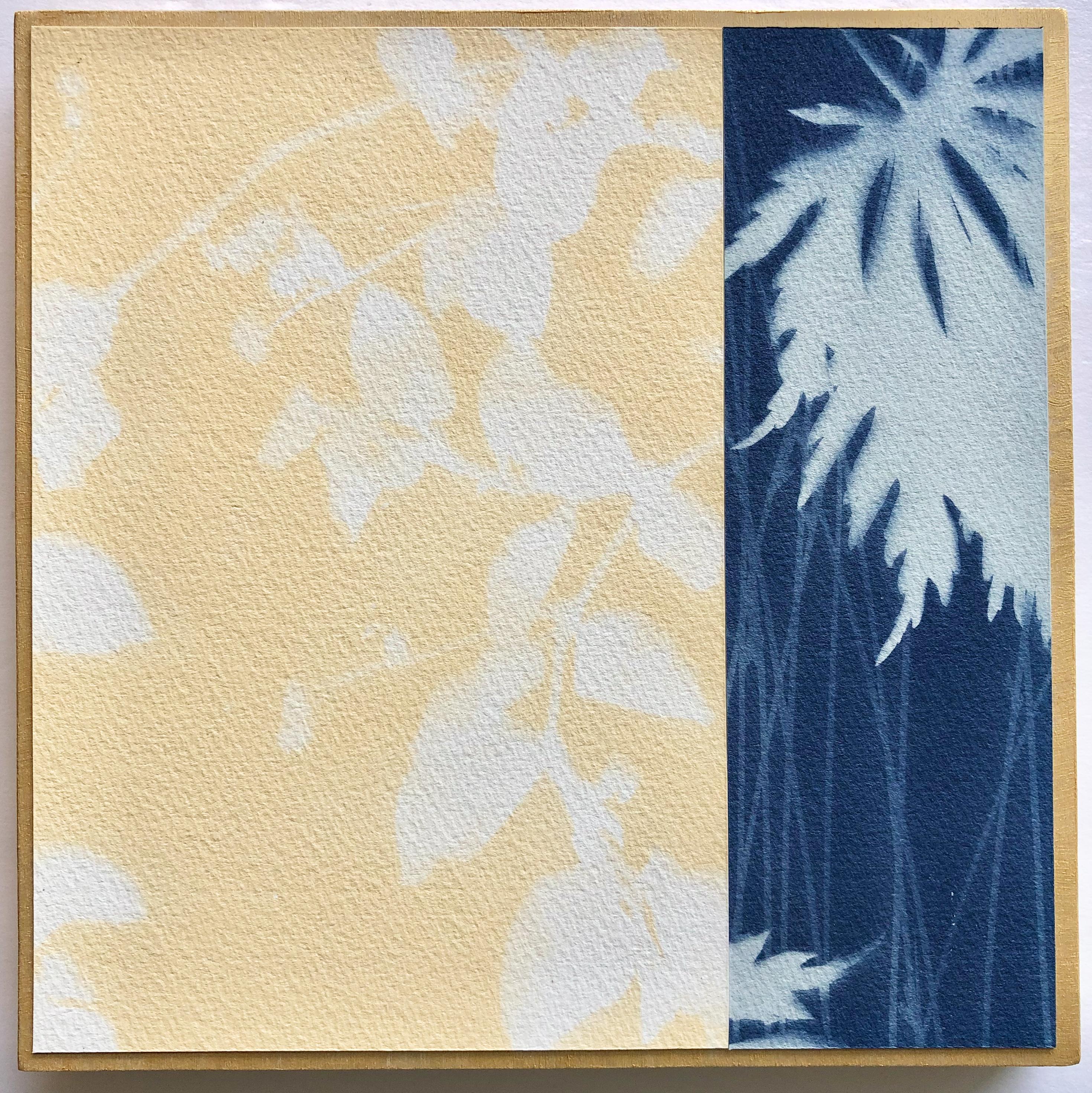 Night and Day 7 Diptych (Two 8 x 8 inch monotype collage mounted on wood panels) - Minimalist Mixed Media Art by Christine So