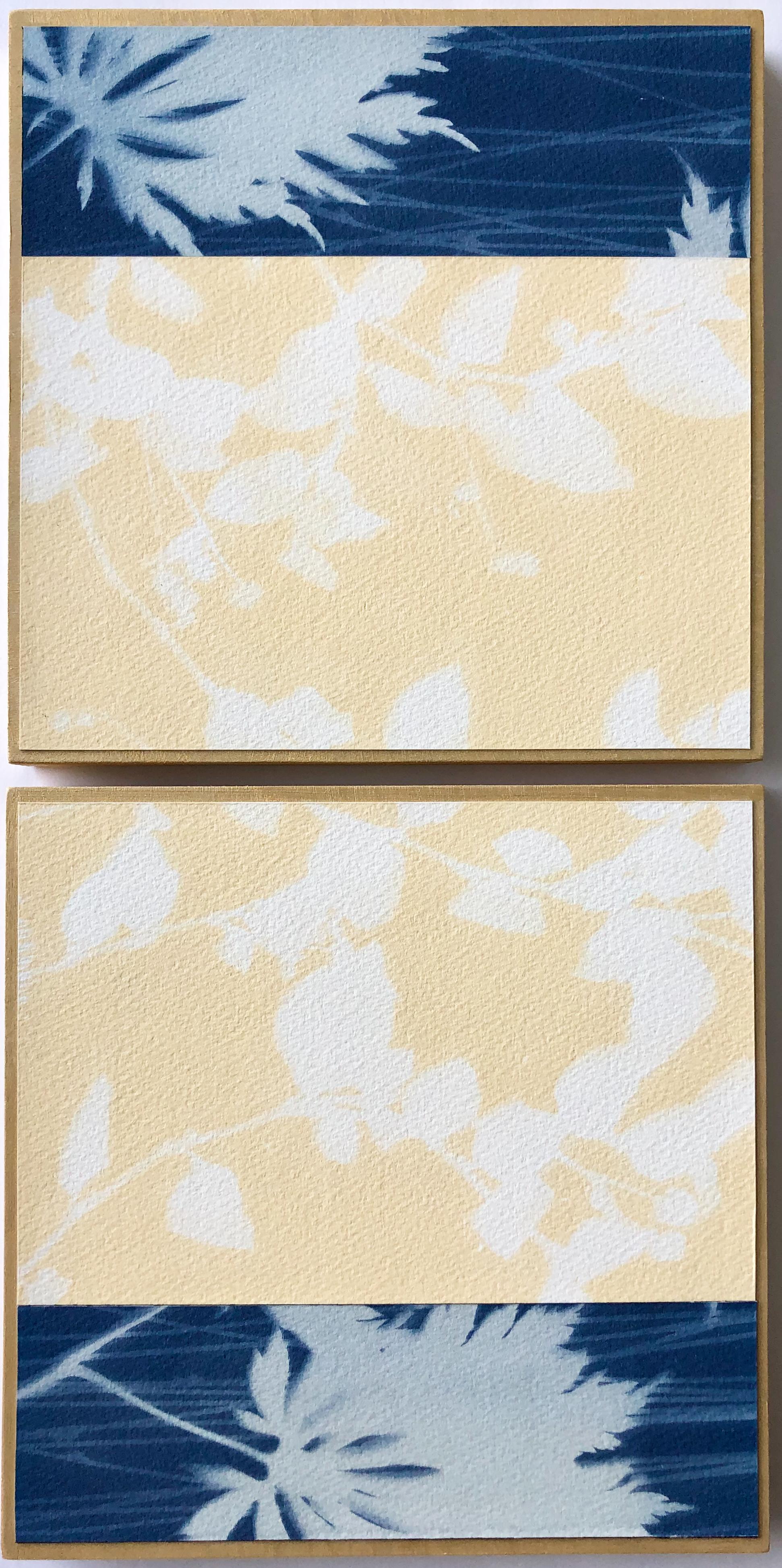 Night and Day 7 Diptych (Two 8 x 8 inch monotype collage mounted on wood panels) 1