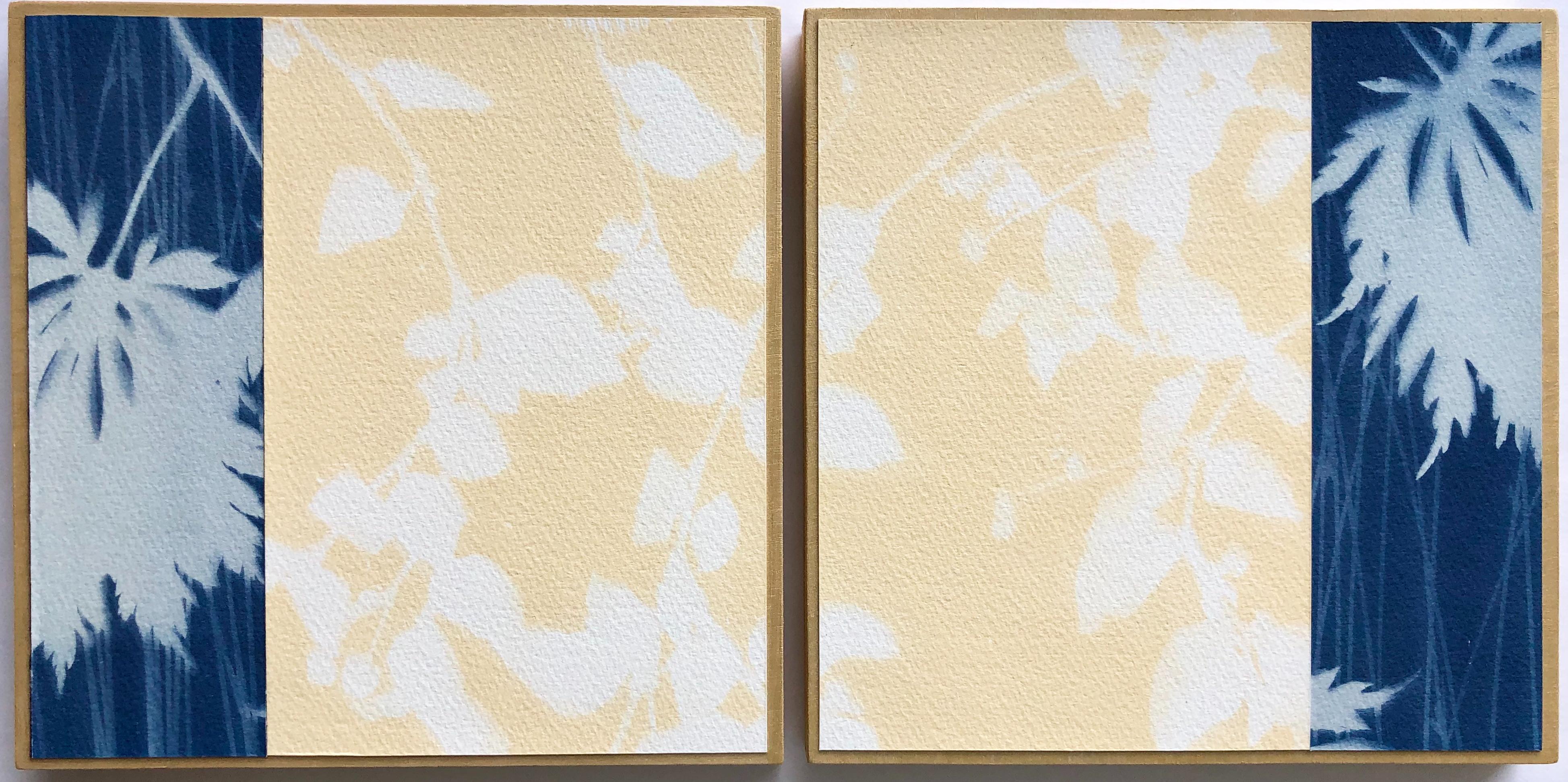Night and Day 7 Diptych (Two 8 x 8 inch monotype collage mounted on wood panels) 3