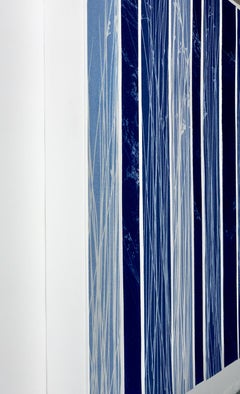 Shades of Blue 3 (Single 16 x 16 inch monotype collage mounted on wood panel)