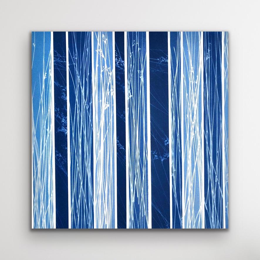 Tonos de azul 3 (collage monotipico individual de 16 x 16 pulgadas montado sobre panel de madera) en venta 2