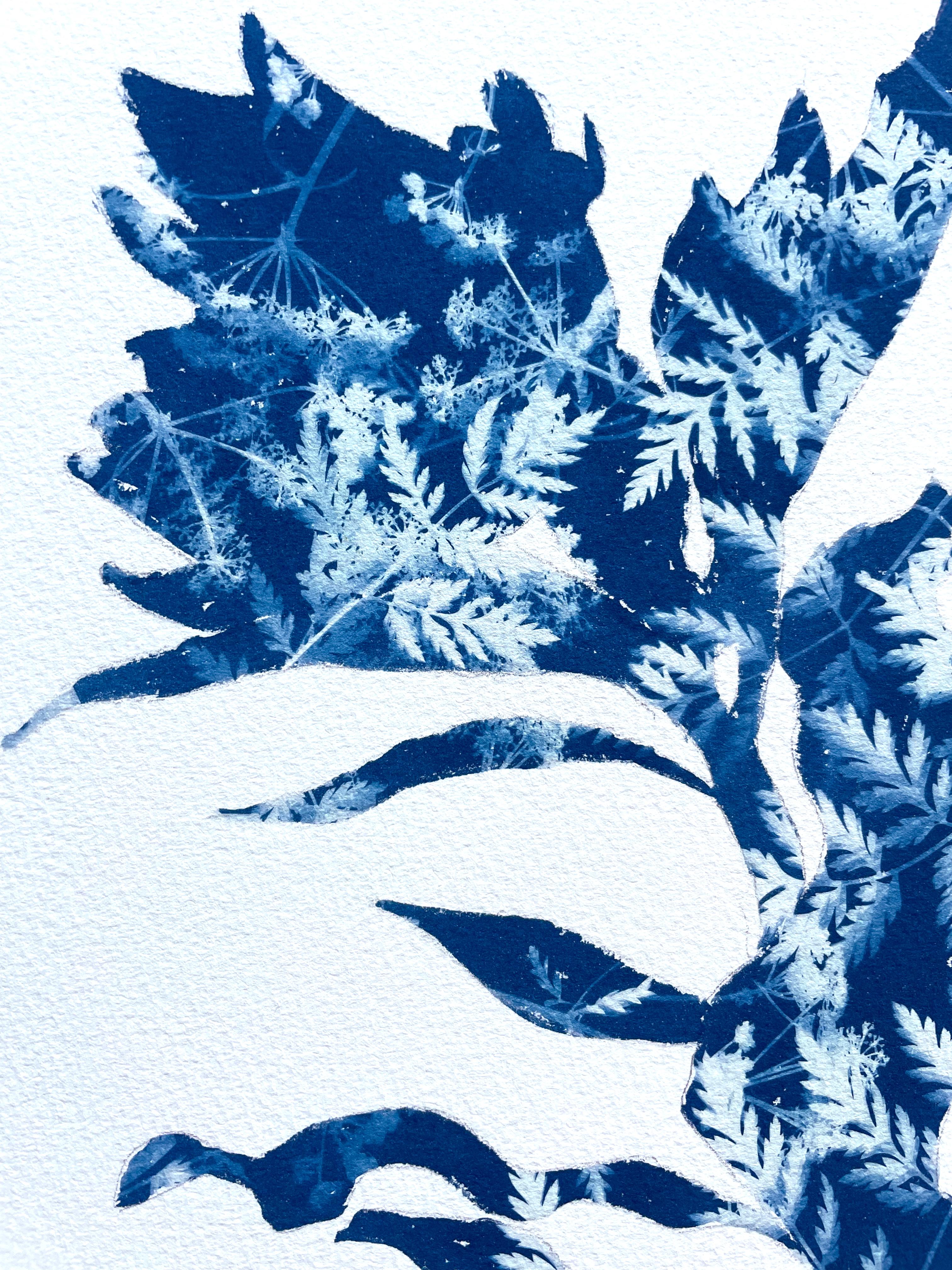 Autumn Garden (17 x 11 inch cyanotype painting) - Contemporain Print par Christine So
