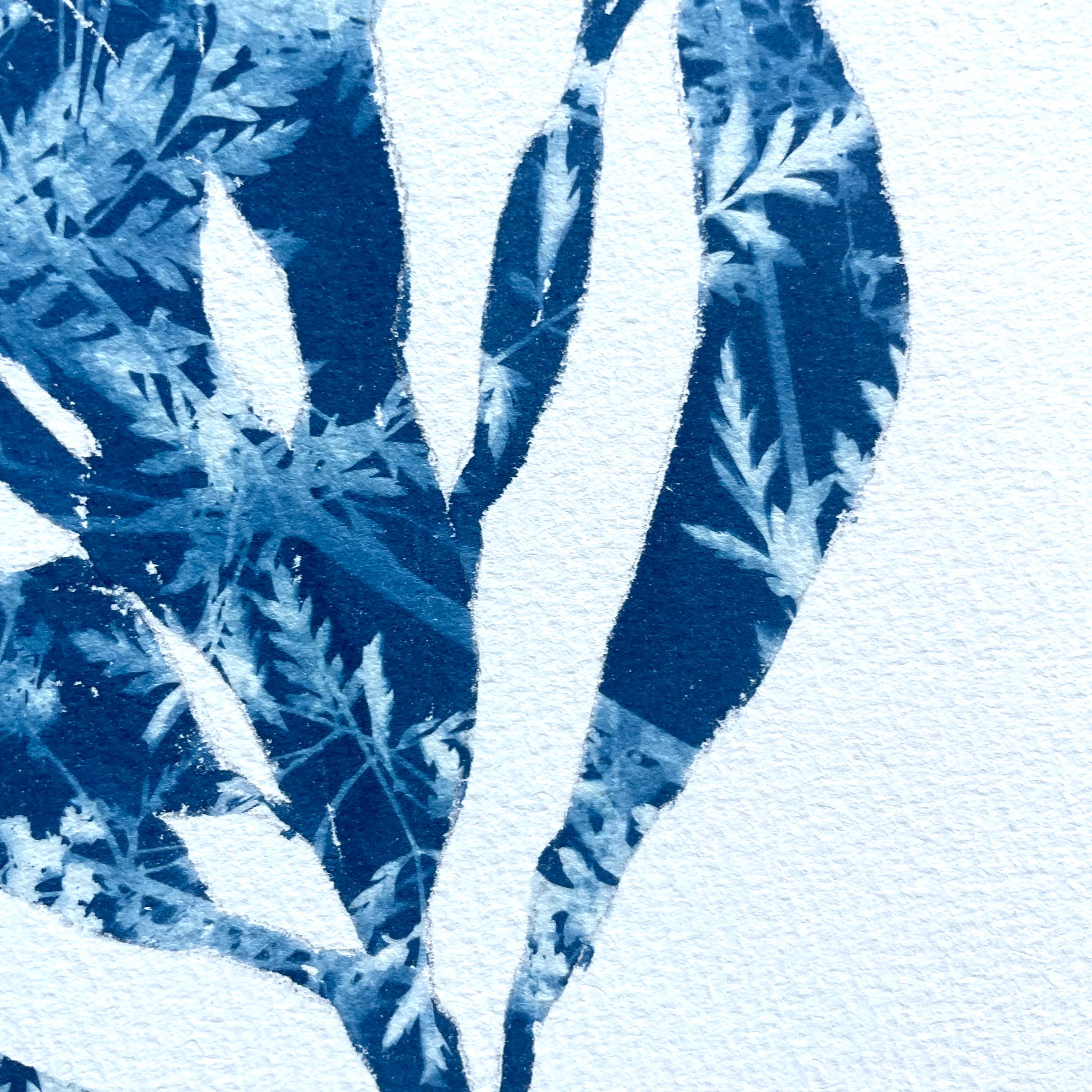 Herbstgarten II (10 x 10 Zoll Cyanotypie-Gemälde) (Blau), Still-Life Painting, von Christine So