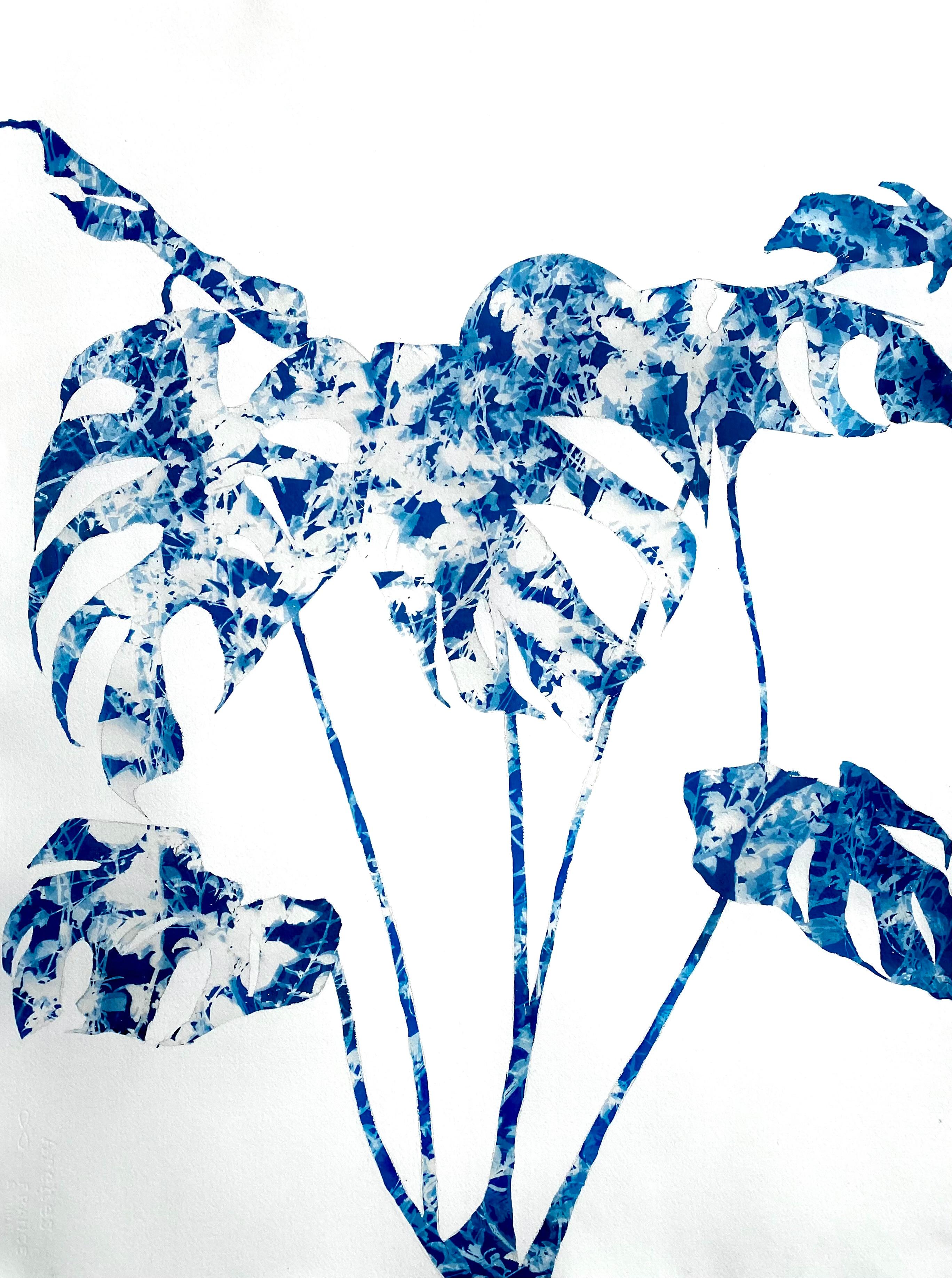 Agapanthus di Delft (dipinto in cianotipia incorniciato a 35 x 28