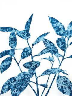 Ficus di primavera II (dipinto in cianotipia 24 x 18 pollici)