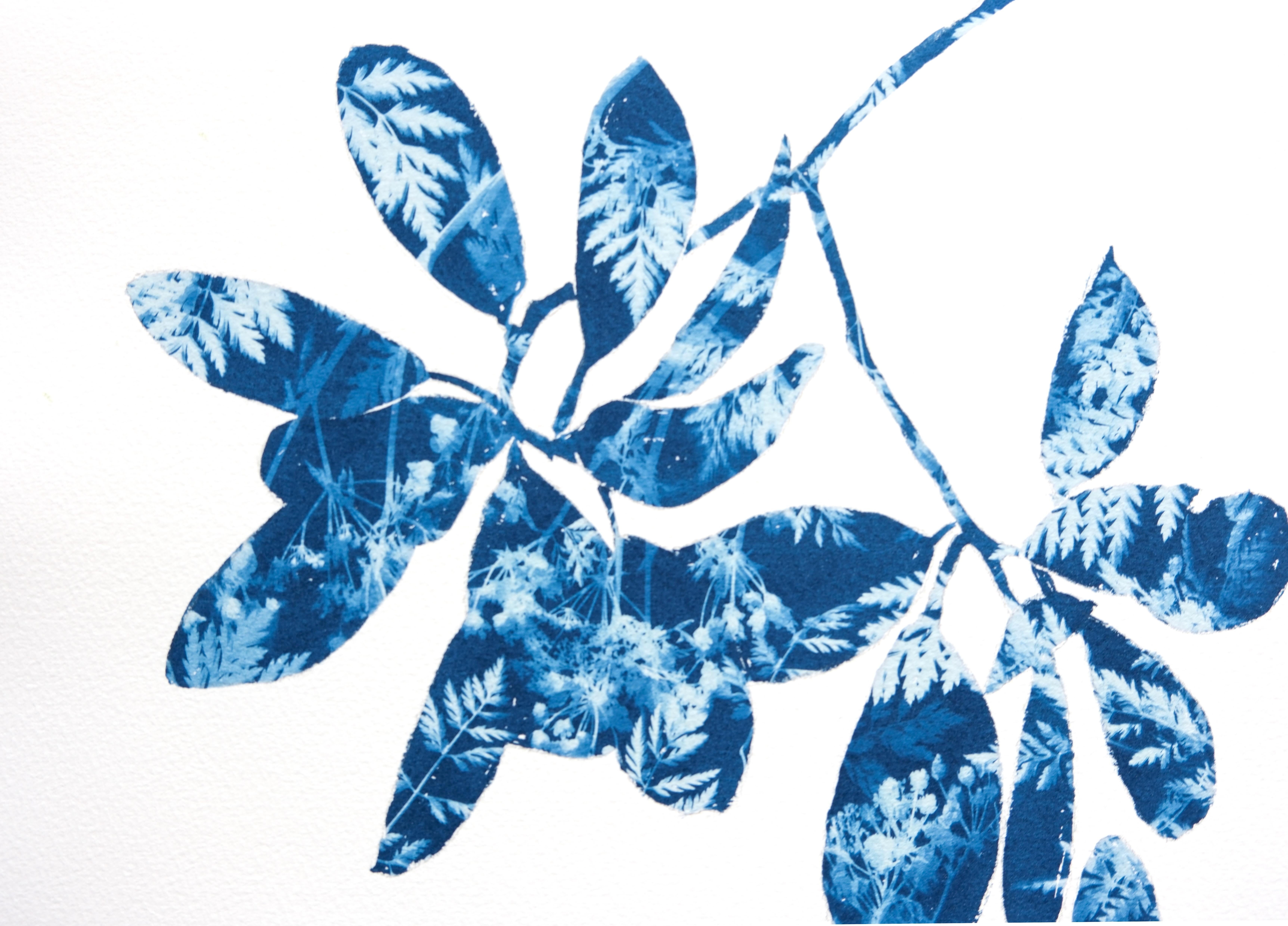 Rododendro primaverile II (dipinto in cianotipia 18 x 12 pollici) - Painting di Christine So