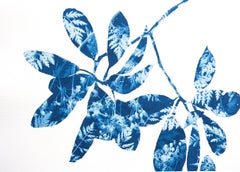 Spring Rhododendron II Cyanotype Painting, Signed, 18x12