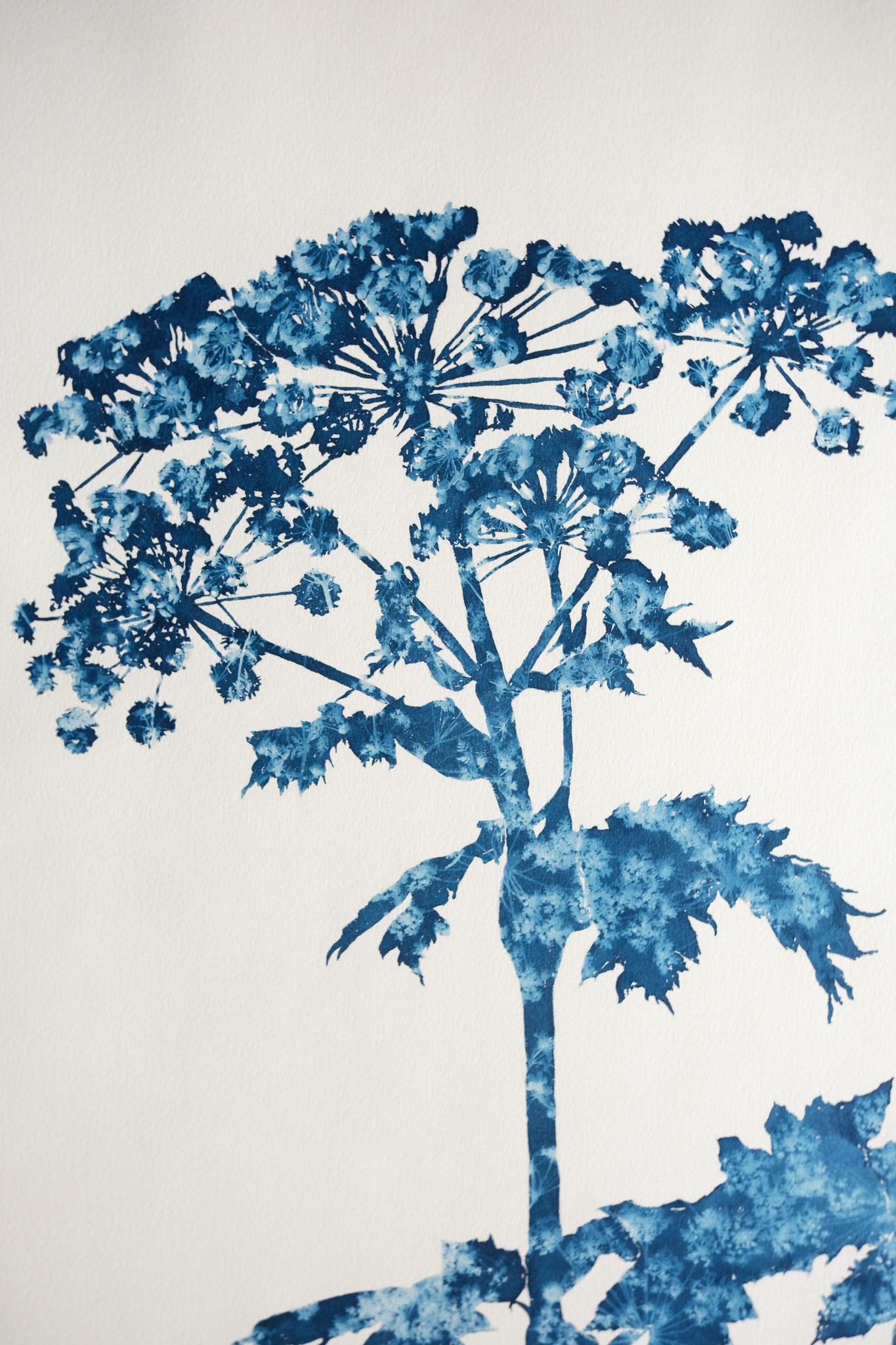 Bosques de verano III (pintura cianotipia de 40 x 26 pulgadas) - Painting Contemporáneo de Christine So