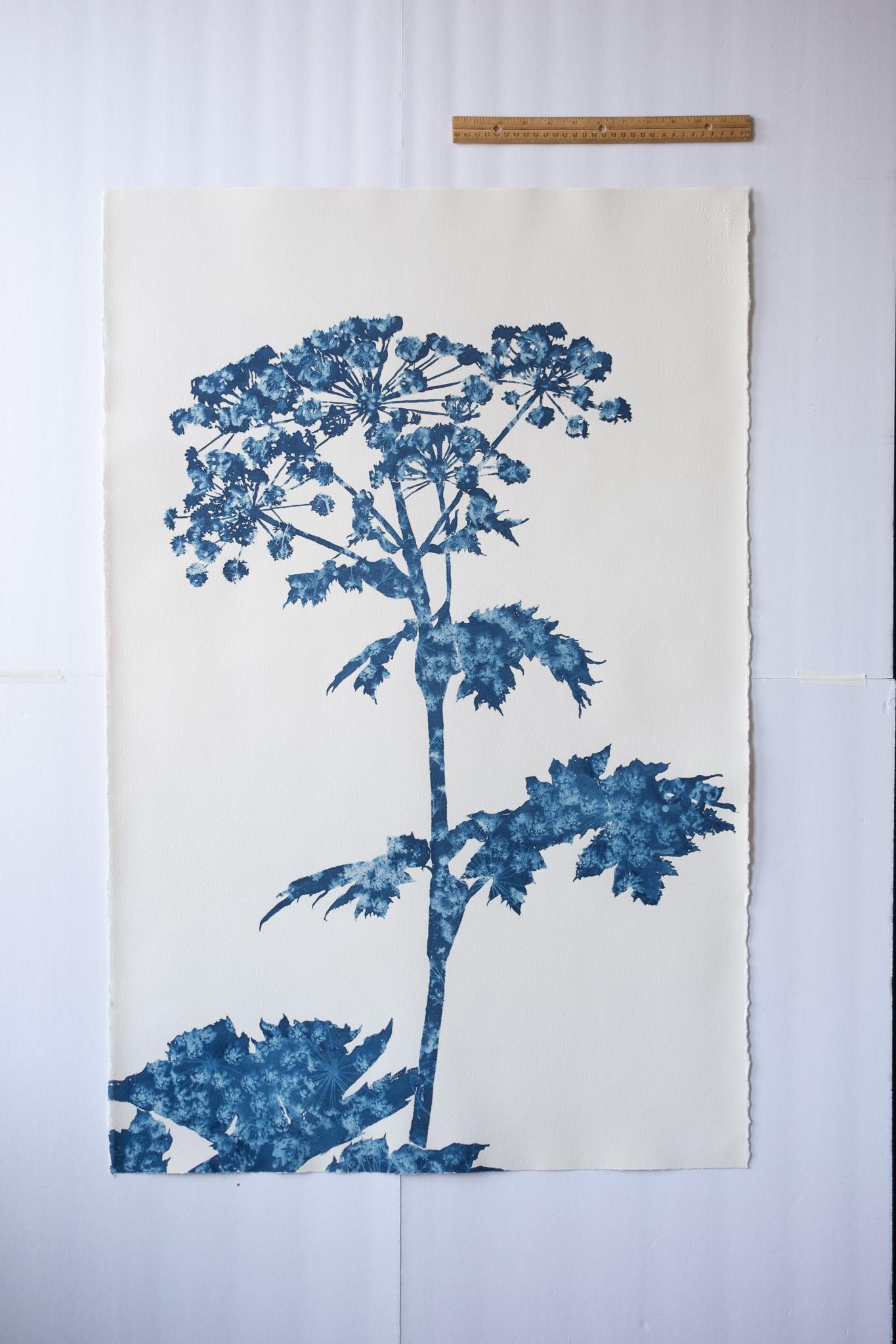 Bosques de verano III (pintura cianotipia de 40 x 26 pulgadas) en venta 3