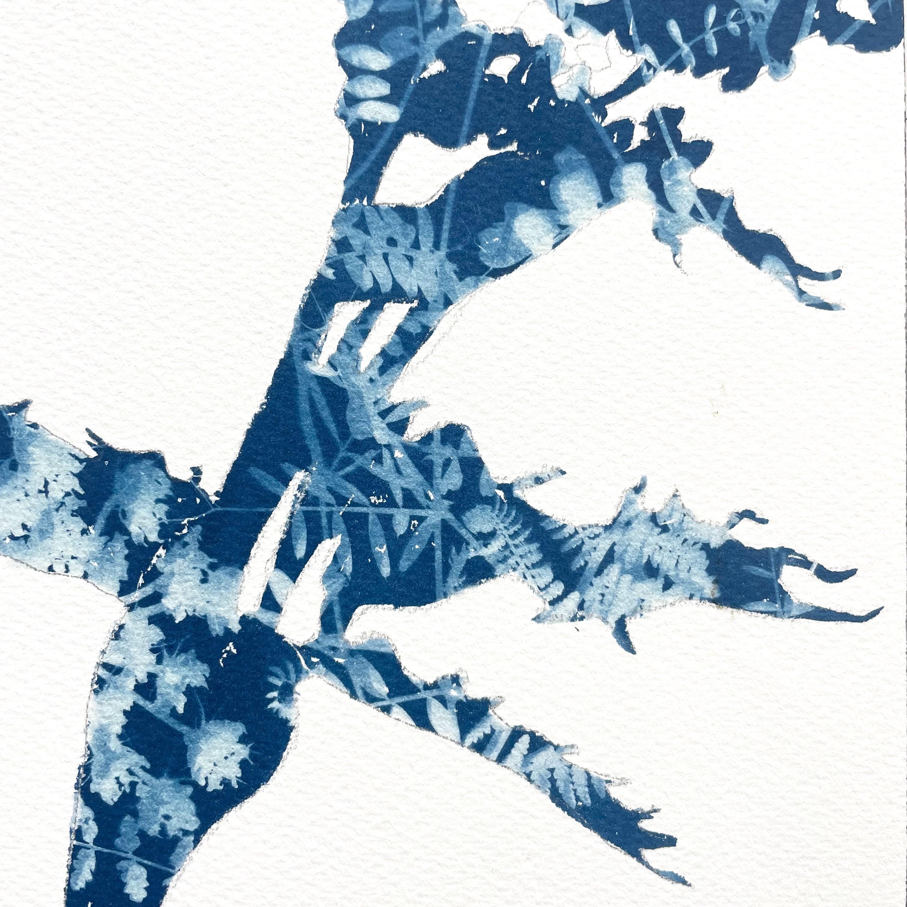 This unique multistep technique is a combination of a painting and a photograph or monotype. Cyanotypes are a kind of alternative photographic process from the 1800s. The chemicals are different from those used in black and white photography. The