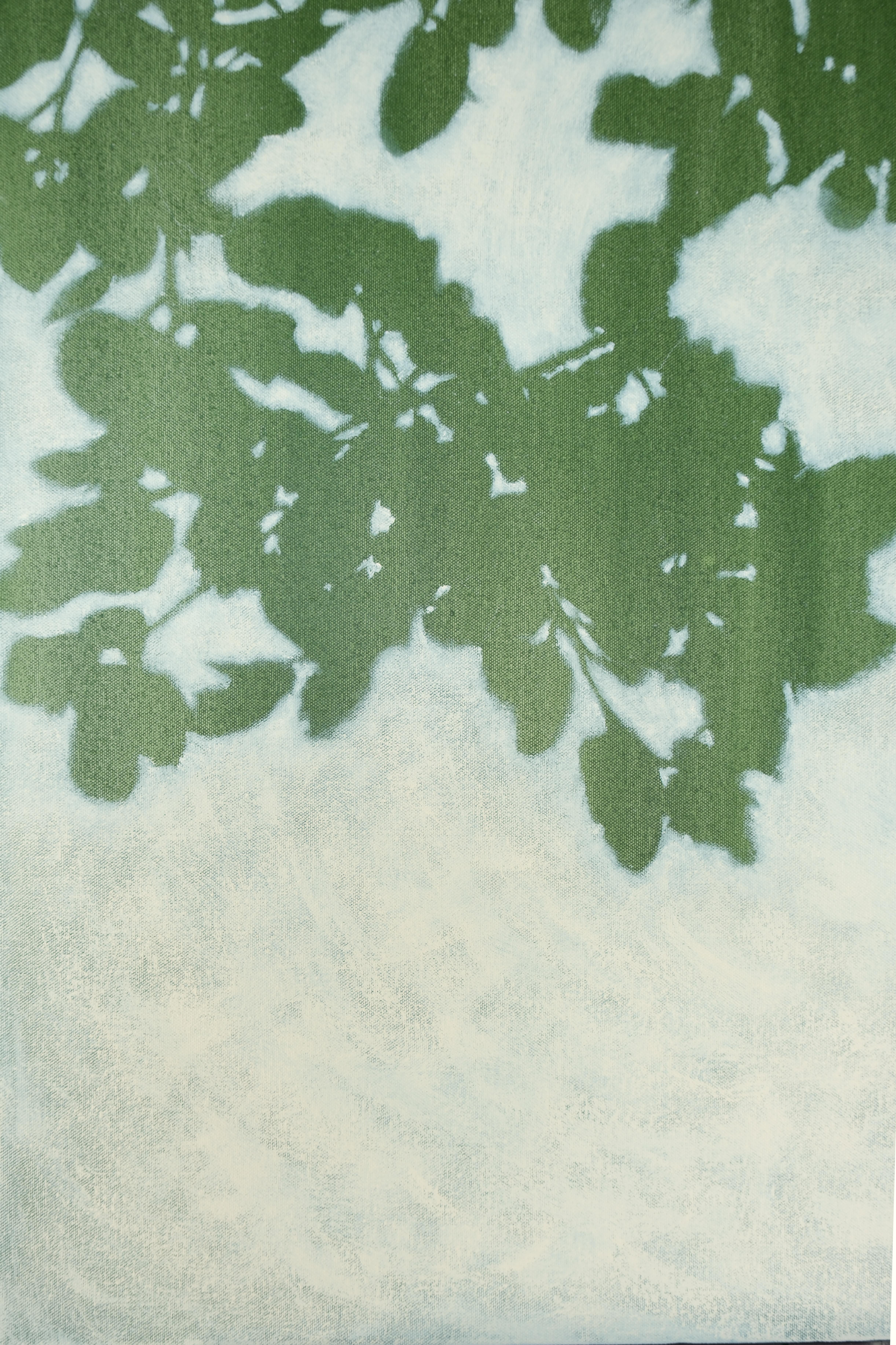 Sunrise Oak (peinture acrylique encadrée 36 x 36 pouces) - Gris Landscape Painting par Christine So