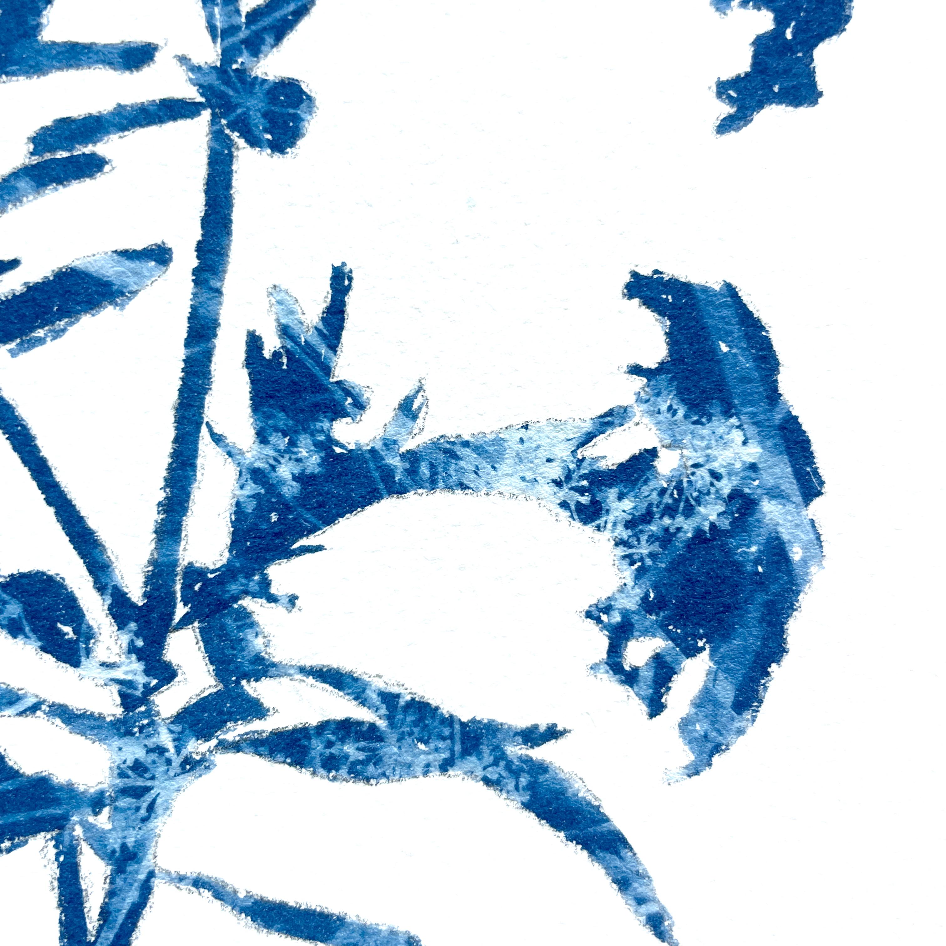 Winzige Wildblumen (12 x 12 Zoll Cyanotypie-Gemälde) (Blau), Still-Life Print, von Christine So