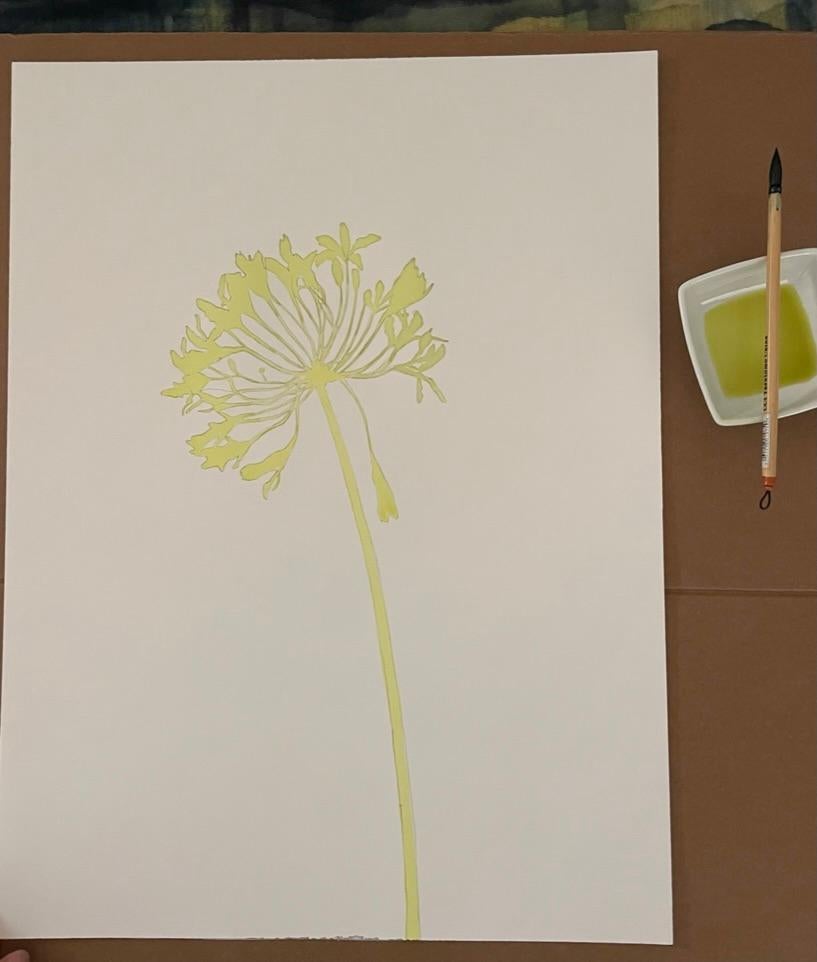 Delft Agapanthus 3 (Framed Original Cyanotype Painting 31 x 25