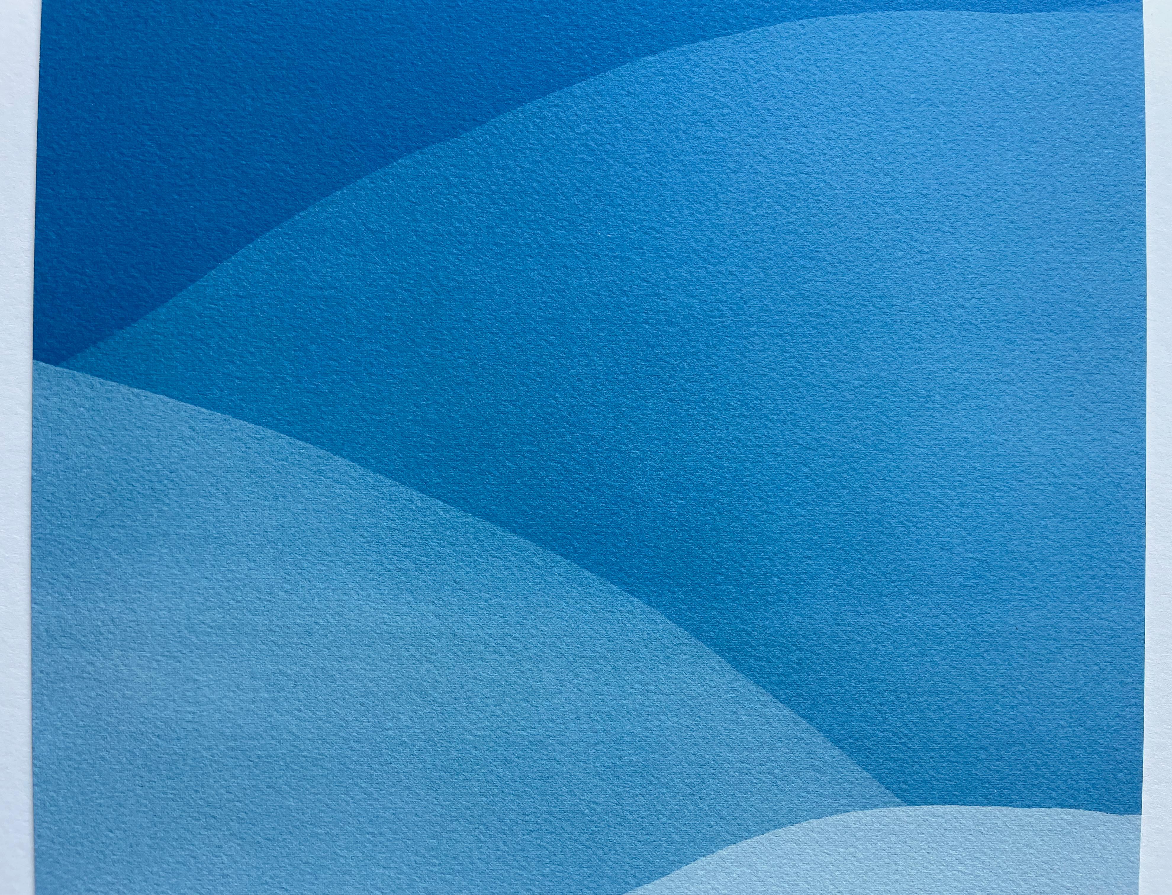 Sunrise du désert (22 x 13 cyanotype abstrait) - Bleu Abstract Photograph par Christine So