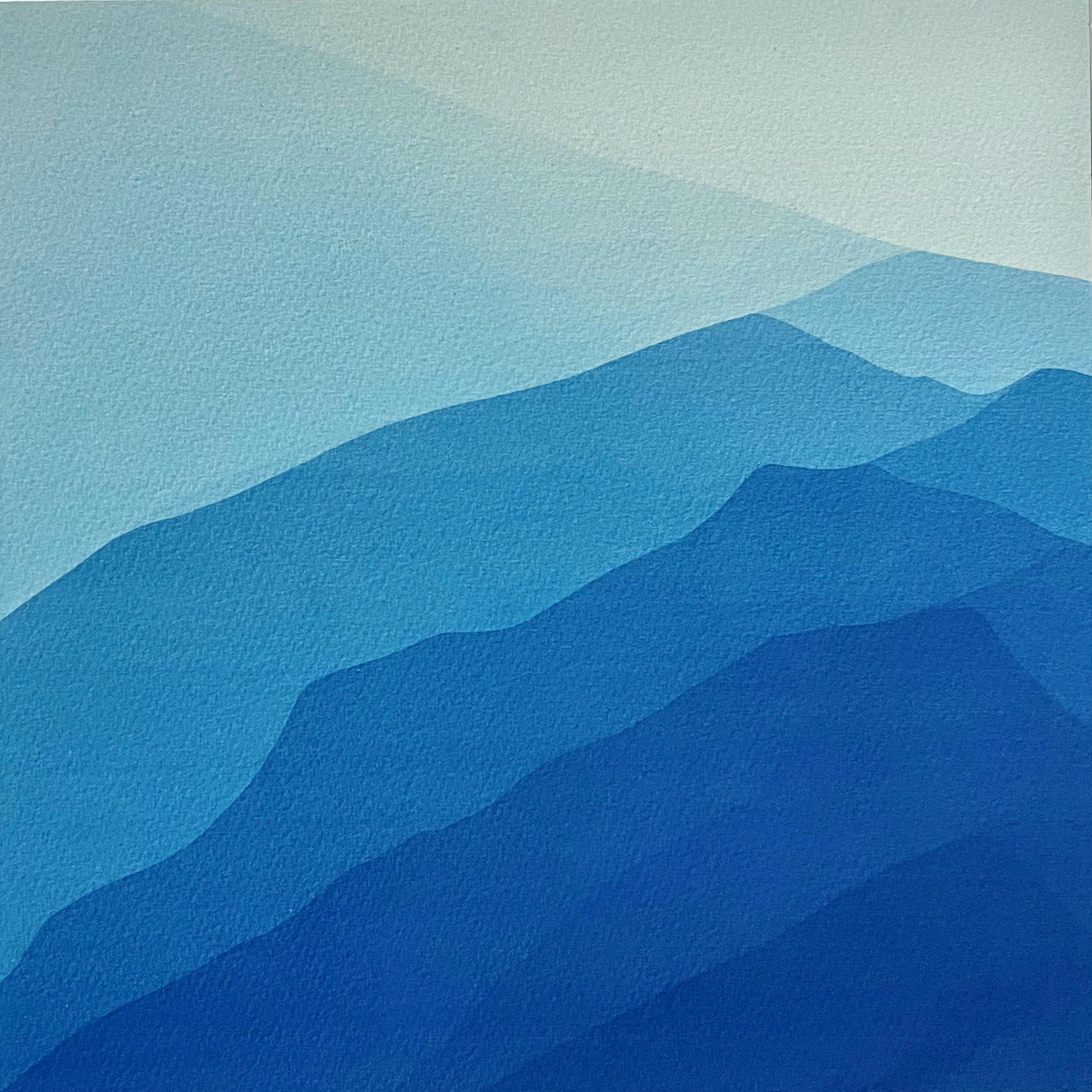 Endless Hills Diptych (pair of abstract cyanotypes each framed to 16 x 16