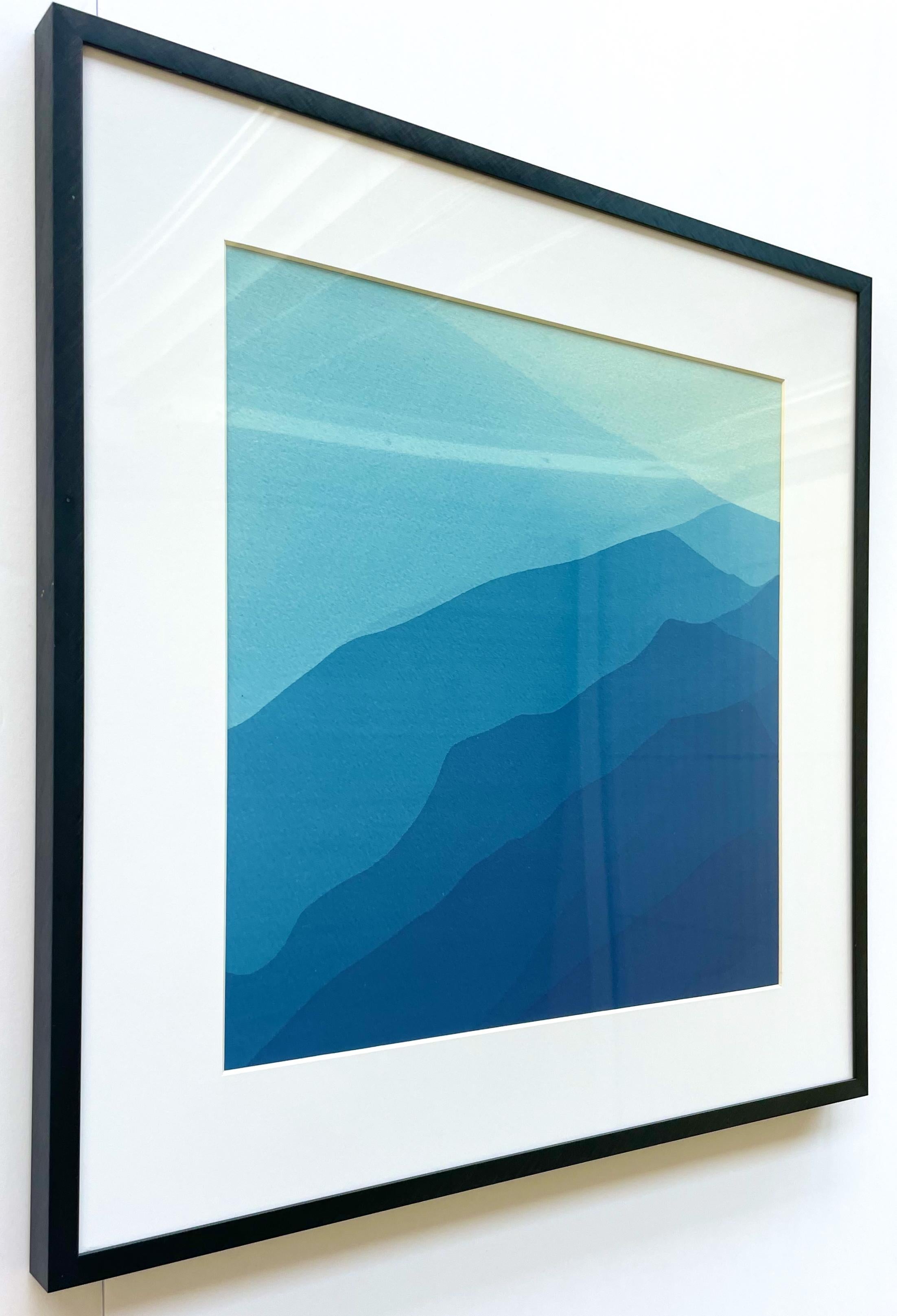 Endless Hills Diptych (pair of abstract cyanotypes each framed to 16 x 16