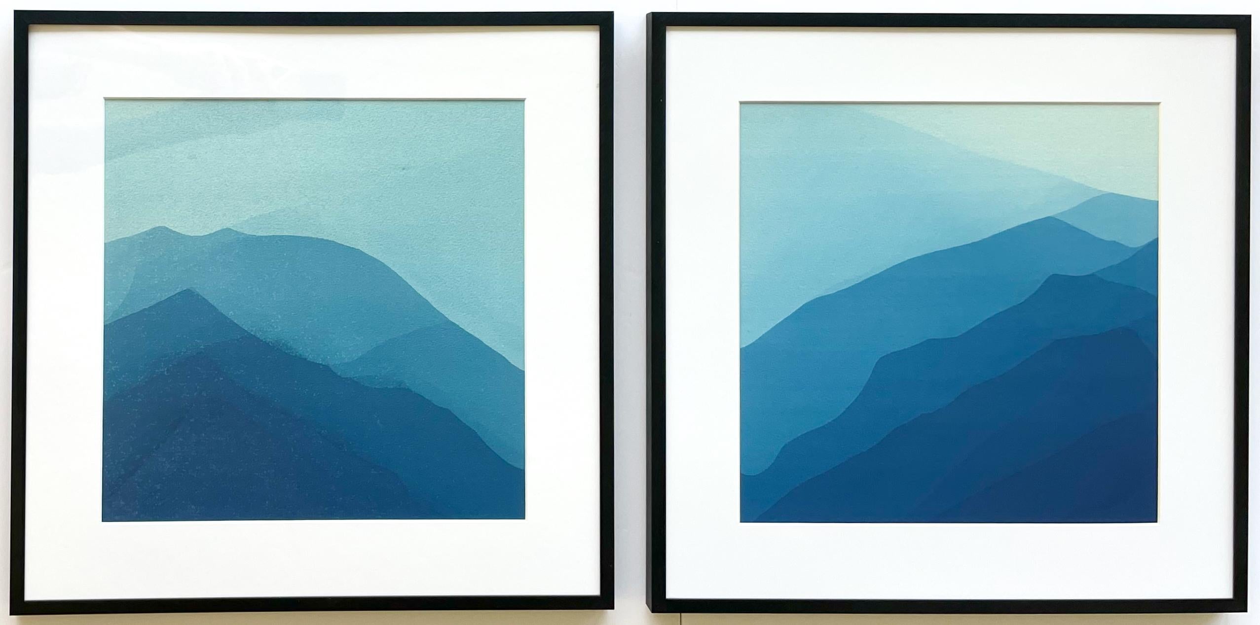 Endless Hills Diptych (pair of abstract cyanotypes each framed to 16 x 16")