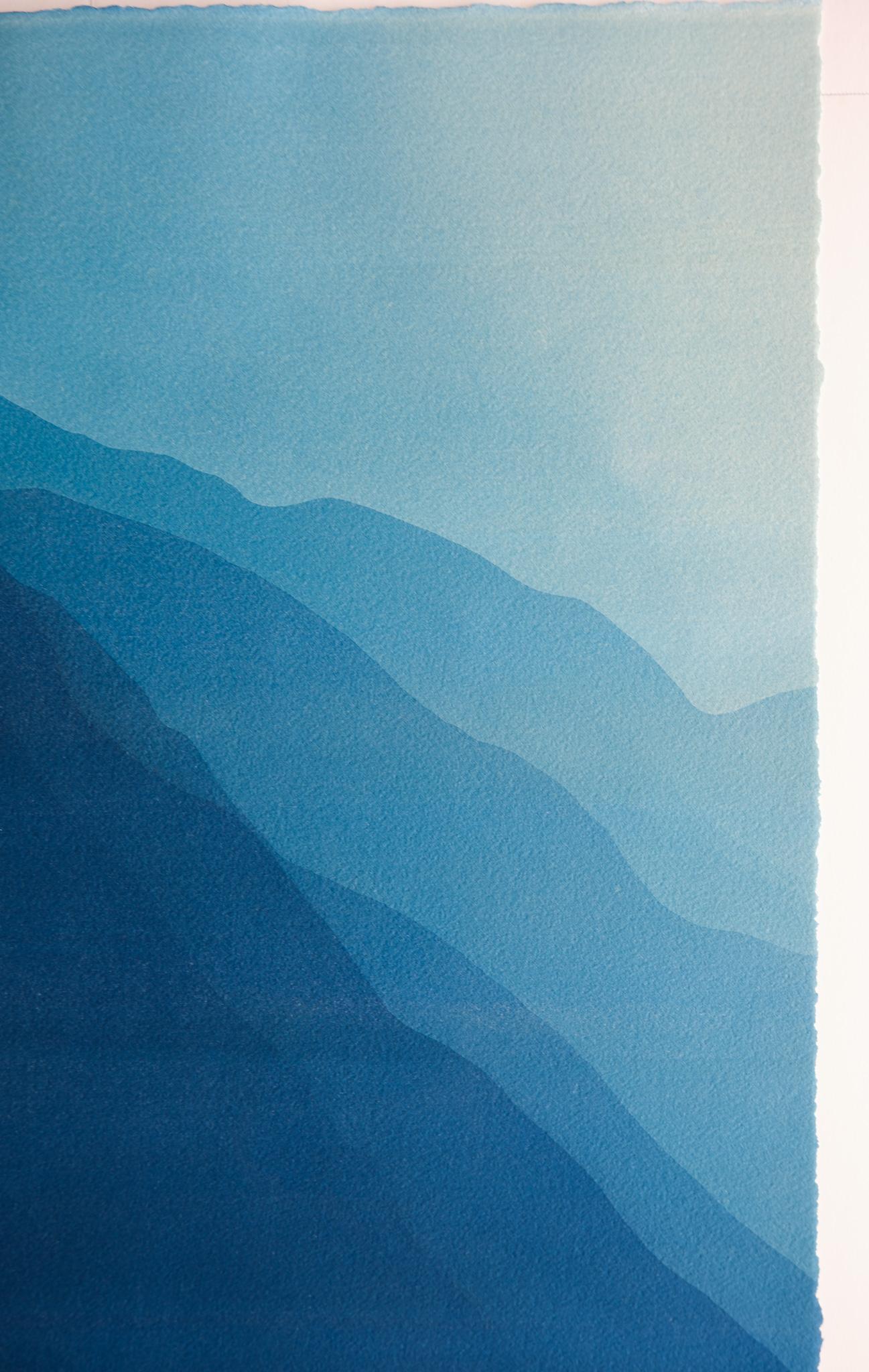 Highest Mountain Diptych II (Two hand-printed 22 x 22 inch abstract cyanotypes) - Abstract Photograph by Christine So
