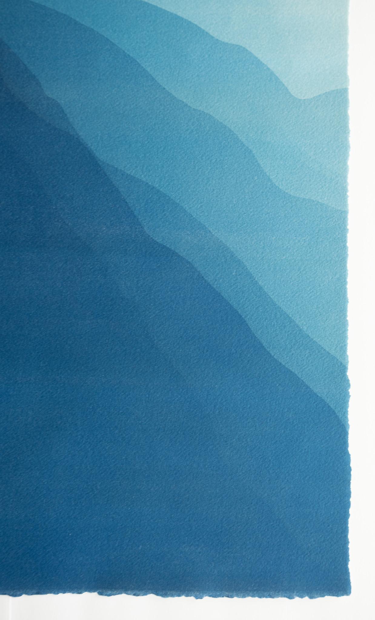 Highest Mountain Diptych II (Two hand-printed 22 x 22 inch abstract cyanotypes) - Blue Abstract Photograph by Christine So