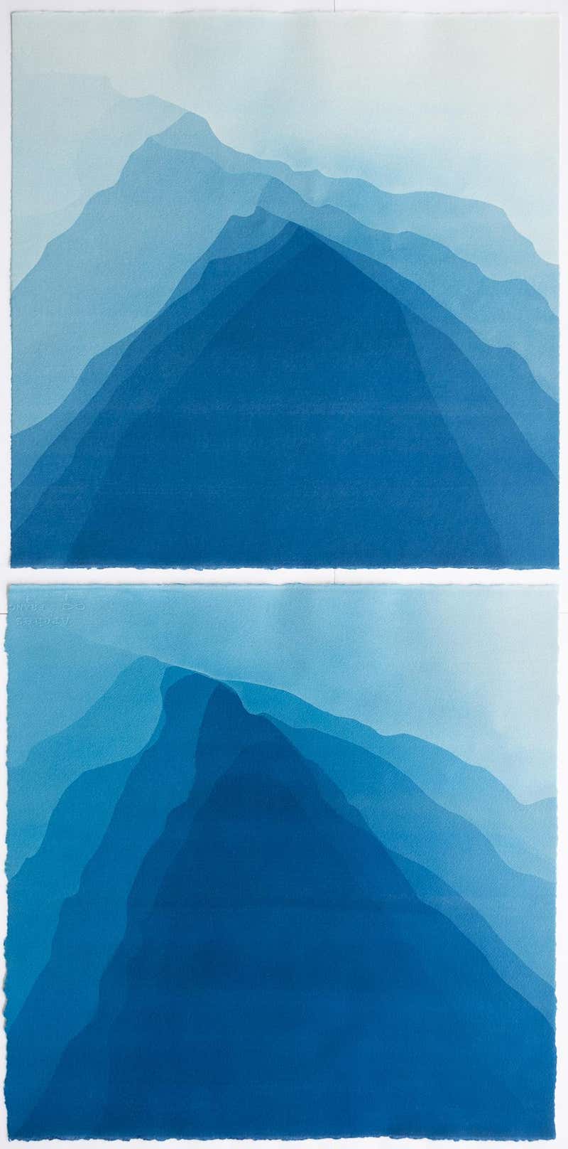 Kind of Cyan - Layered Torn Paper Diptych, White and Blue Unique ...