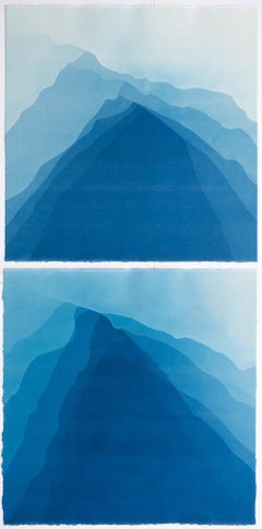 Highest Mountain Diptych II (Two hand-printed 22 x 22 inch abstract cyanotypes)