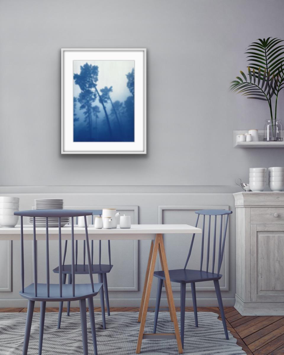 Leaning Pines (Hand-printed cyanotype, 24 x 18 inches) - Realist Print by Christine So