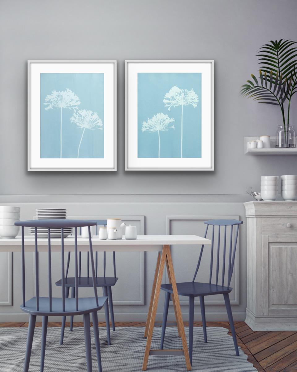 Misty Agapanthus Diptych ( Two 24 x 18