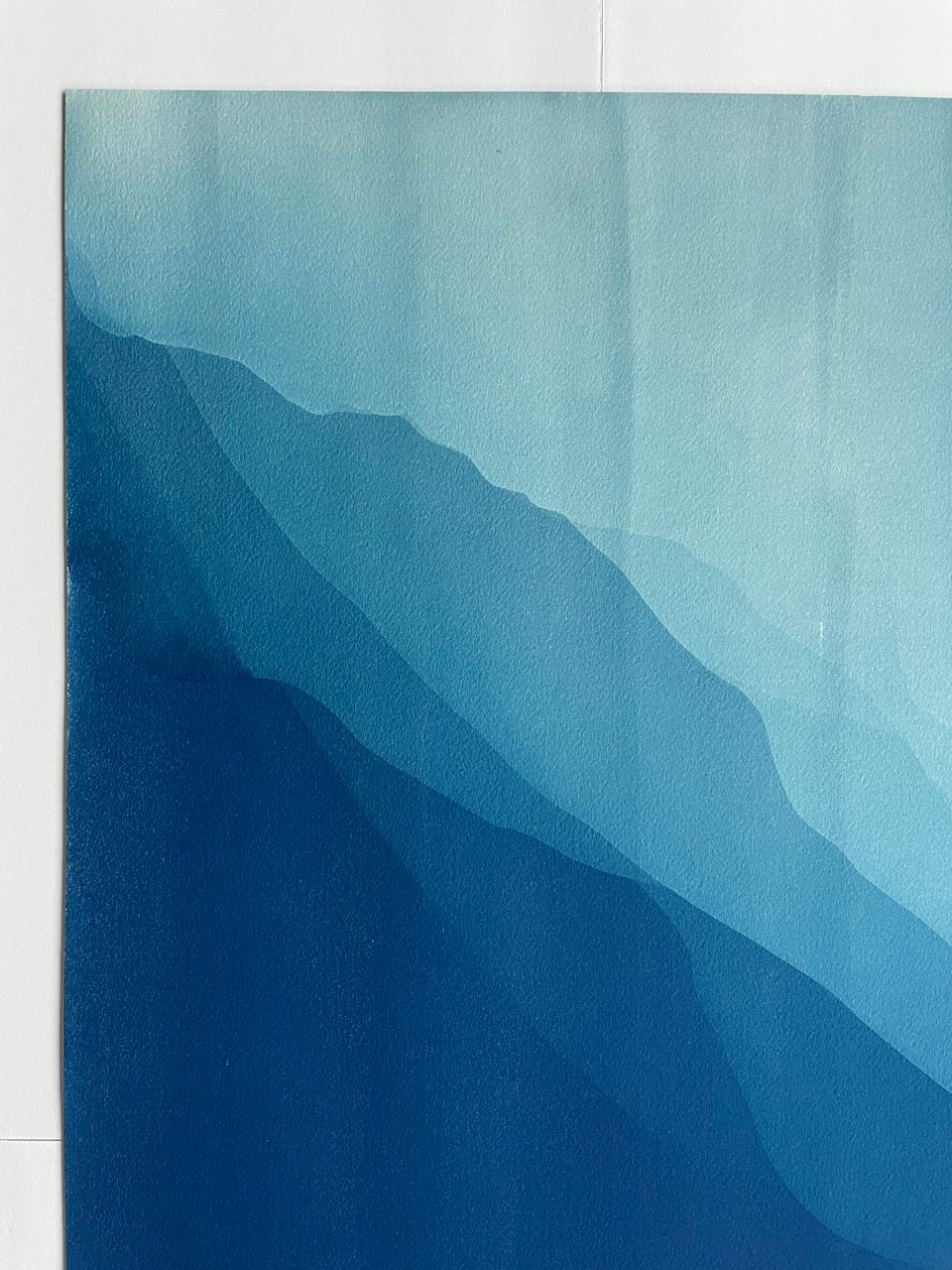 Sea Cliffs 6 (Handgedruckte abstrakte Cyanotypie von 40 x 20 Zoll) im Angebot 3