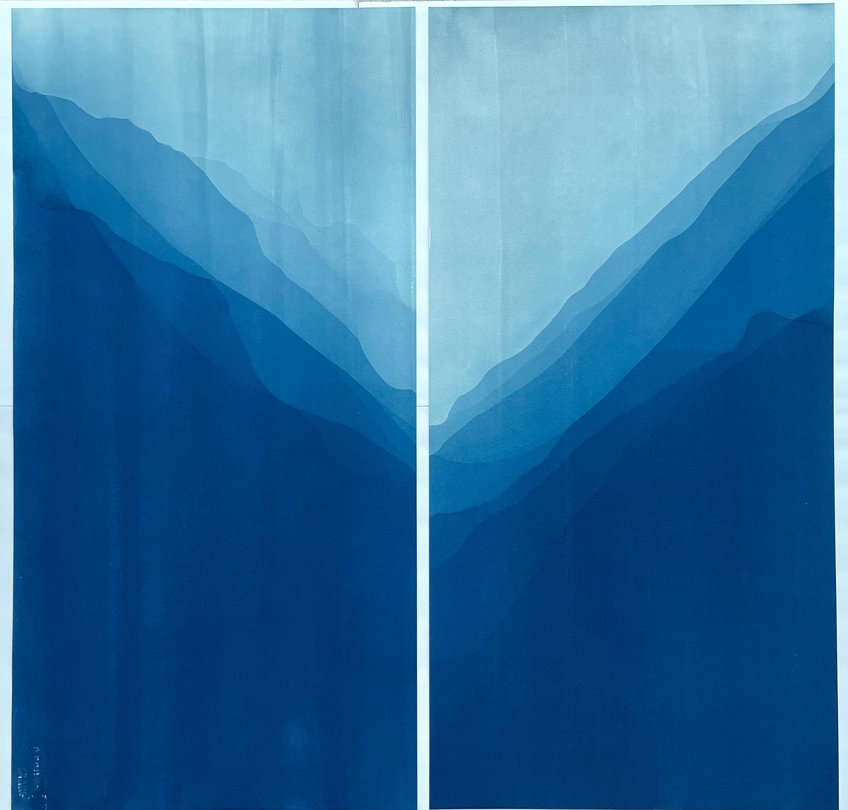 Sea Cliffs 6 (Hand-printed 40 x 20 inch abstract cyanotype) For Sale 8