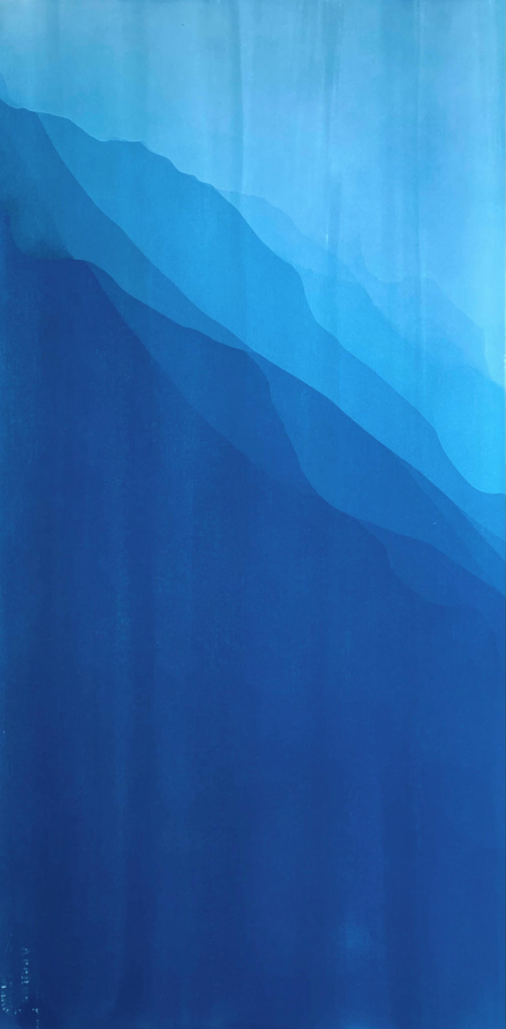 Cliffs de mer 6 (cyanotype abstrait imprimé à la main de 40 x 20 pouces)
